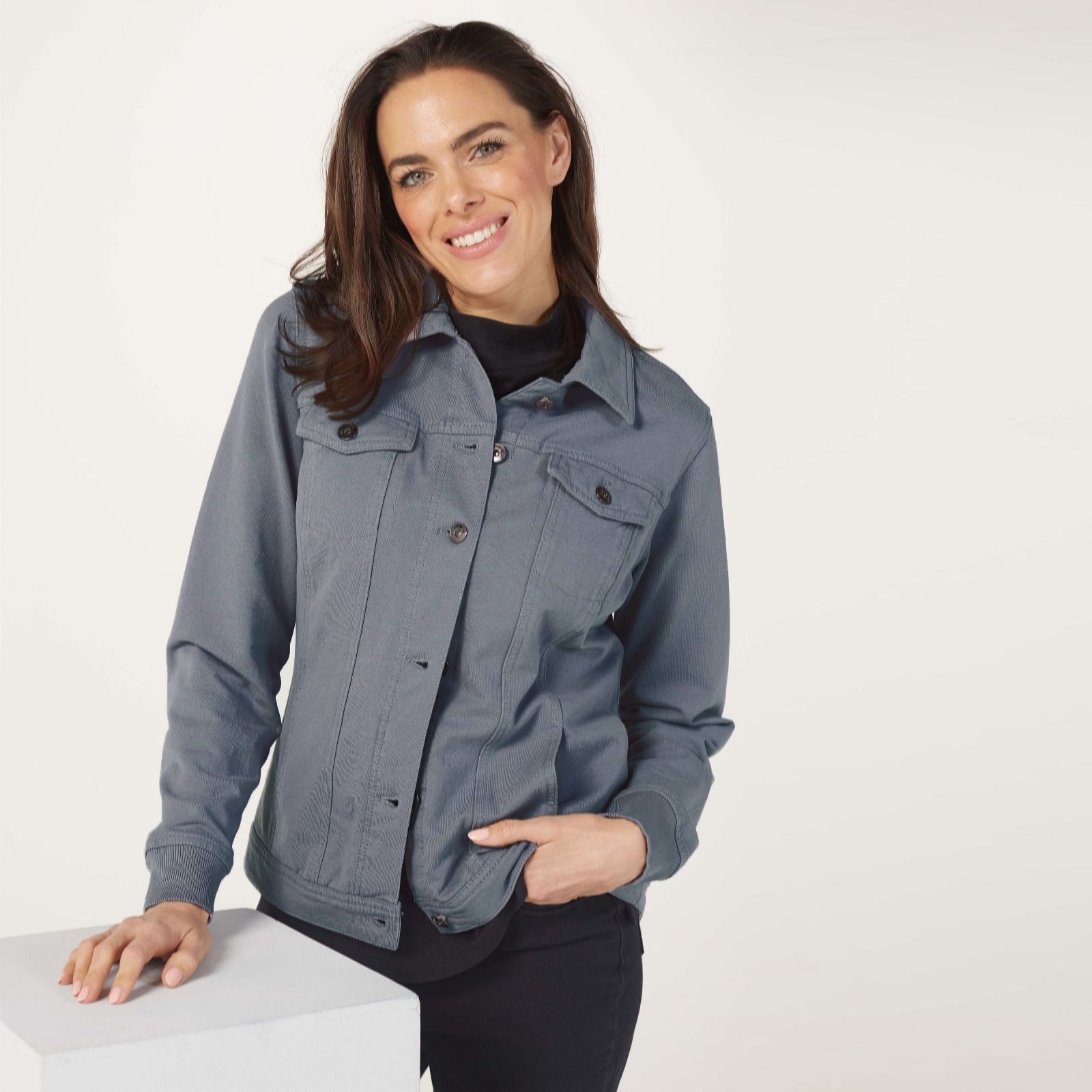 Outlet Denim & Co. Comfy Denim Style Jacket with Collar