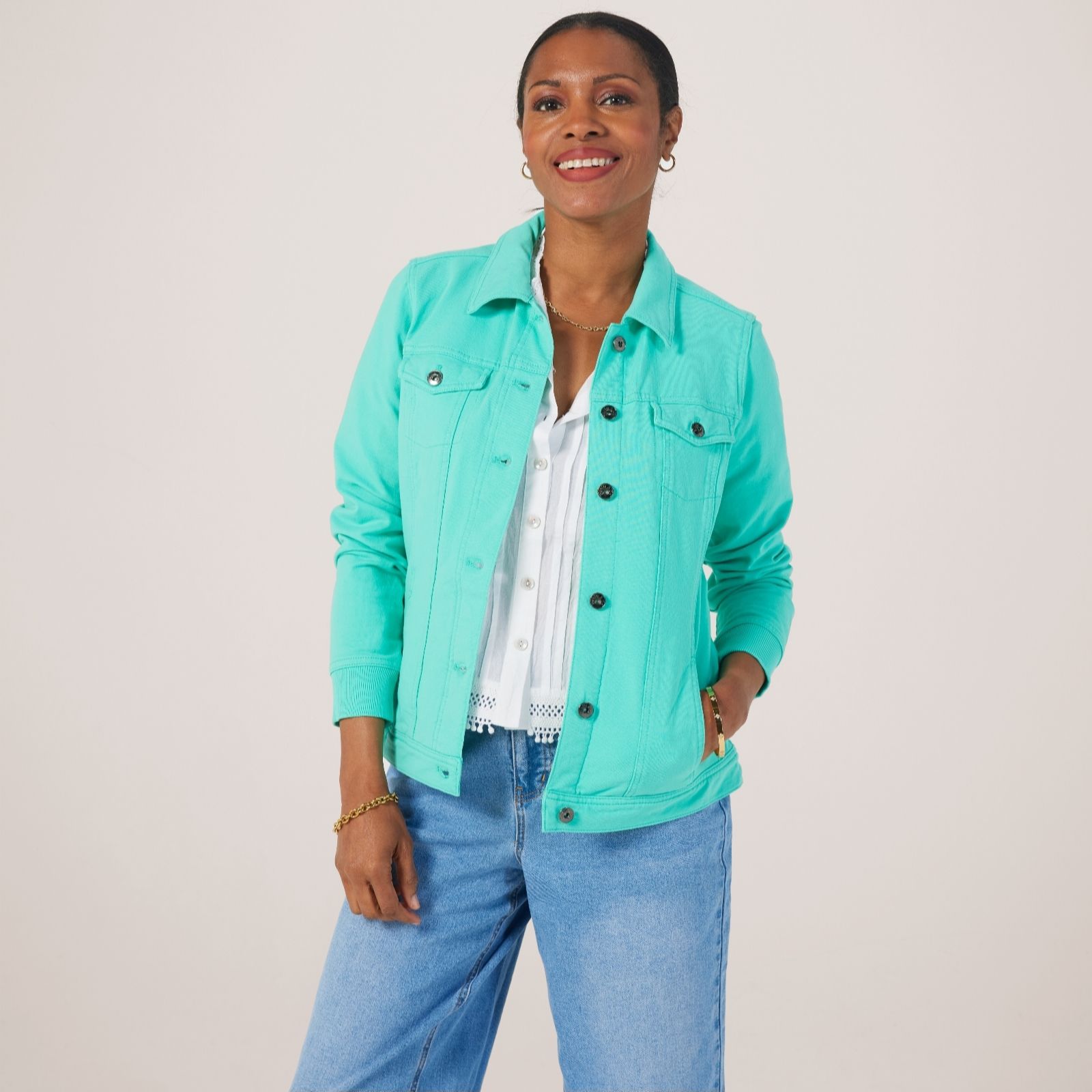 Outlet Denim & Co. Comfy Denim Style Jacket with Collar