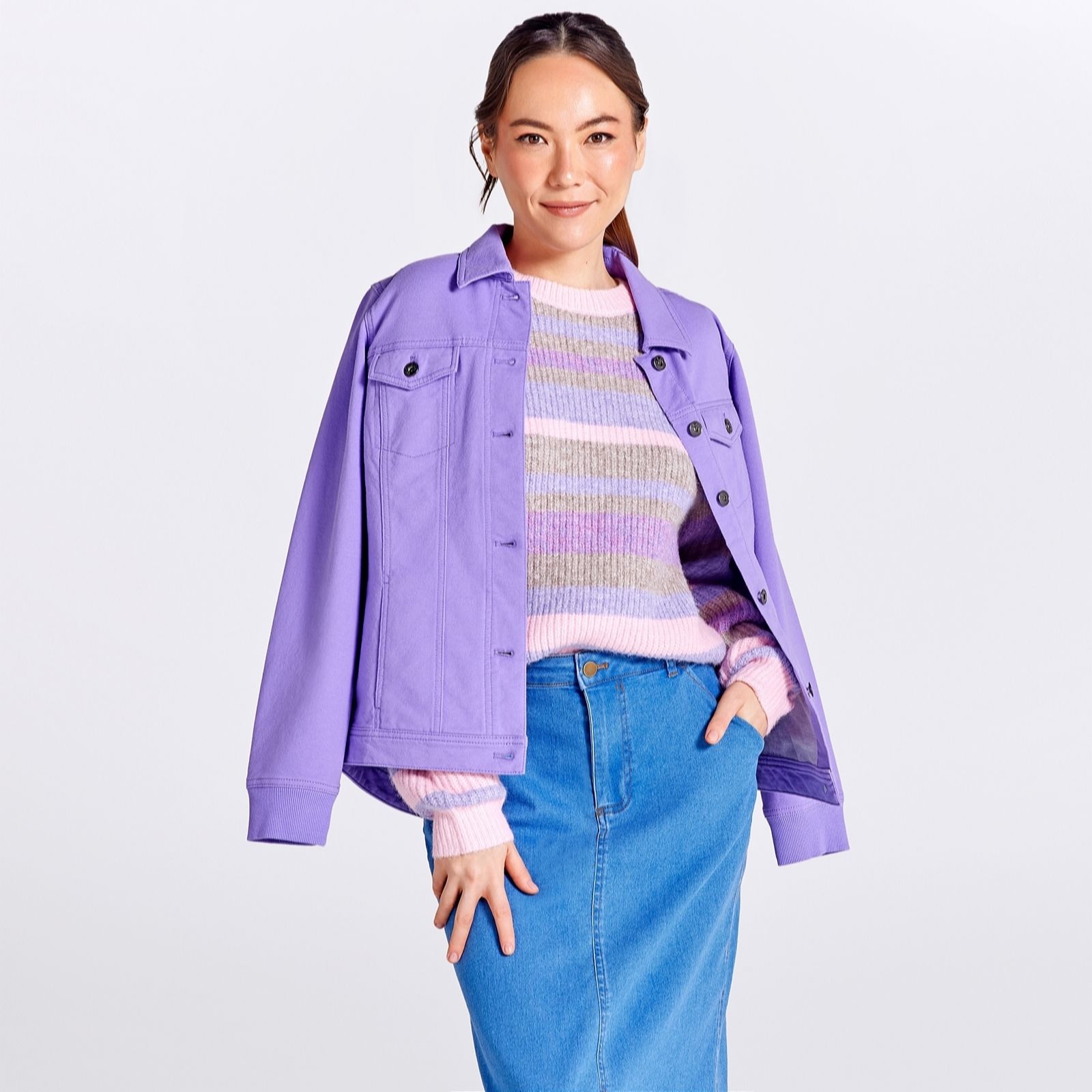 Outlet Denim & Co. Comfy Denim Style Jacket with Collar