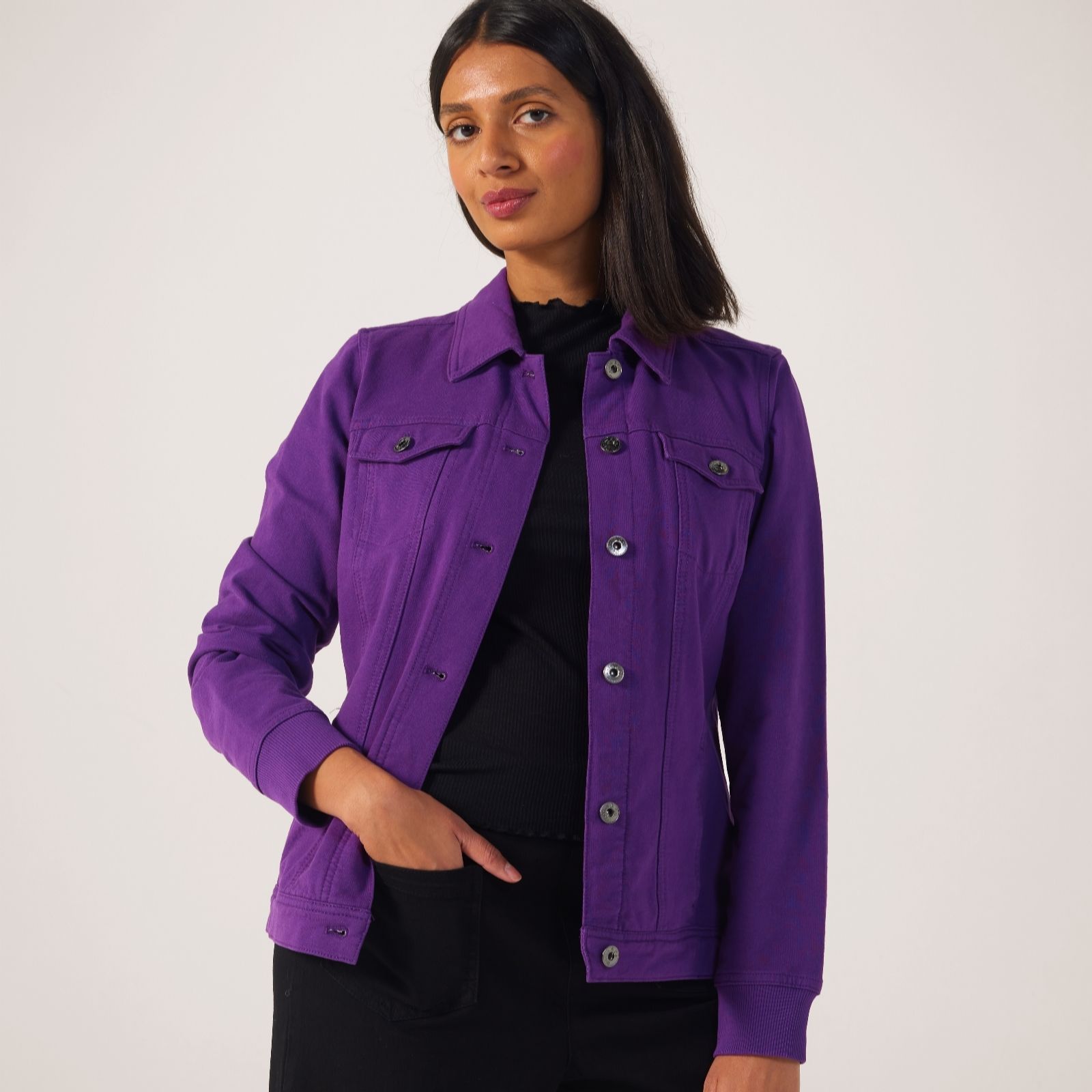 Outlet Denim & Co. Comfy Denim Style Jacket with Collar