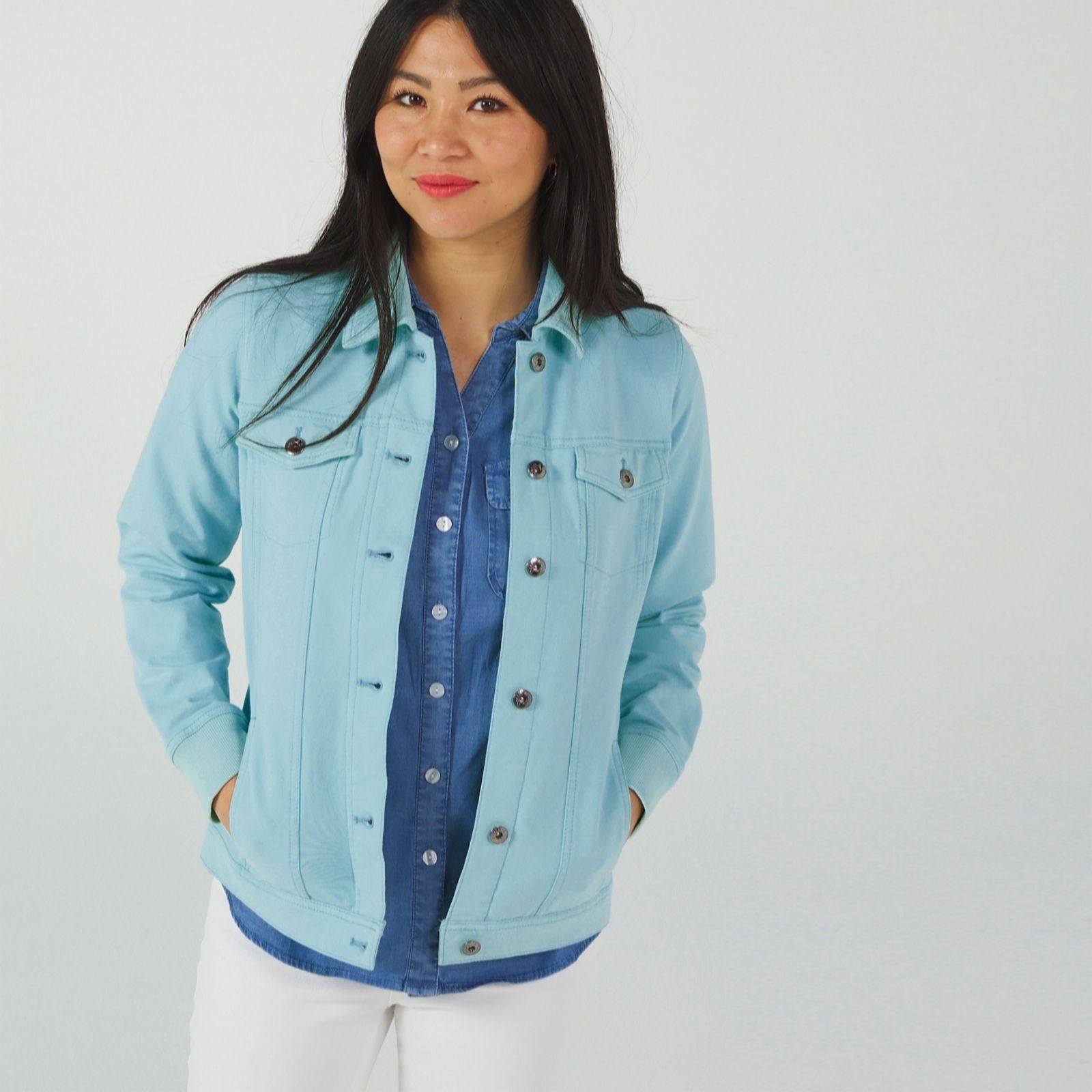 Outlet Denim & Co. Comfy Denim Style Jacket with Collar