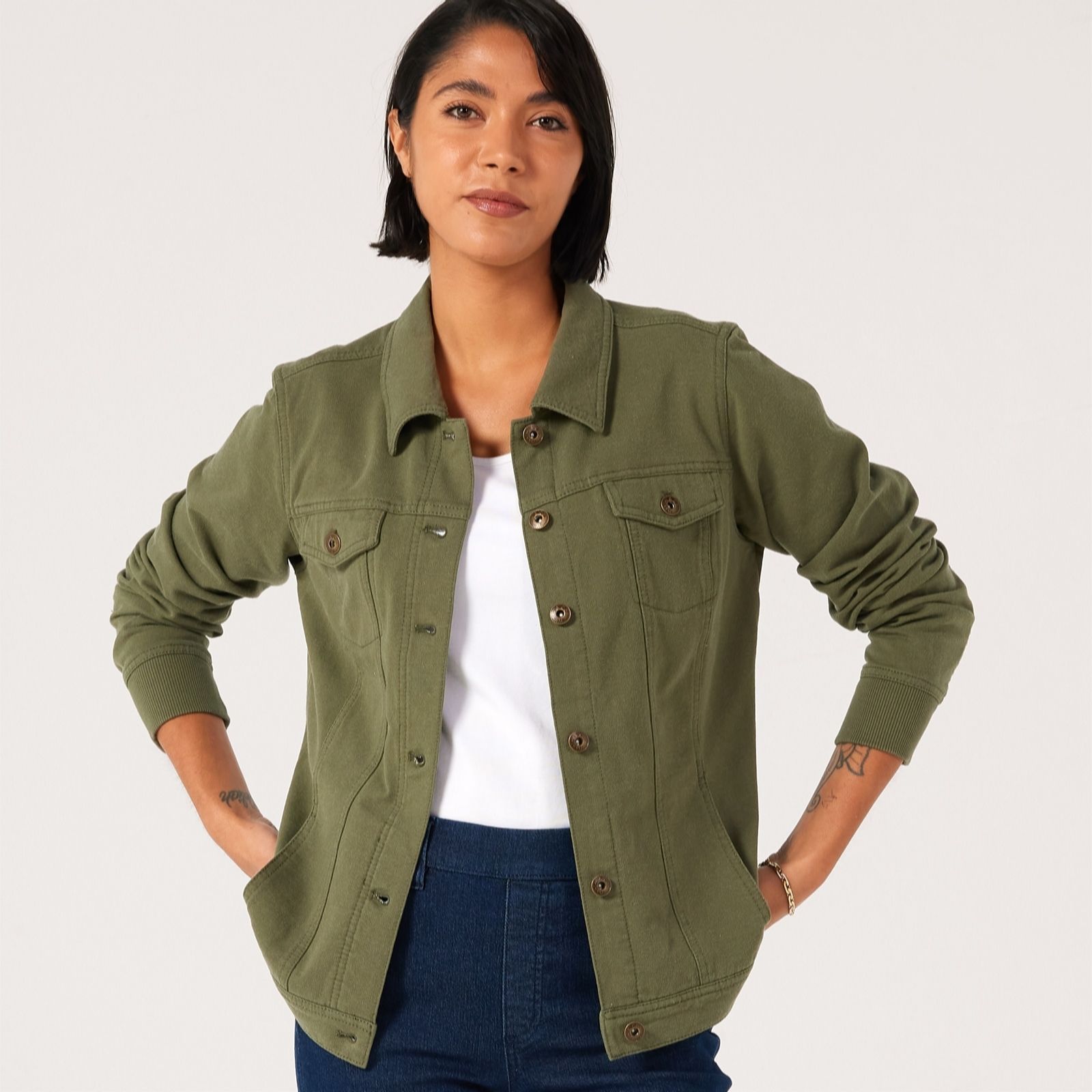 Outlet Denim & Co. Comfy Denim Style Jacket with Collar