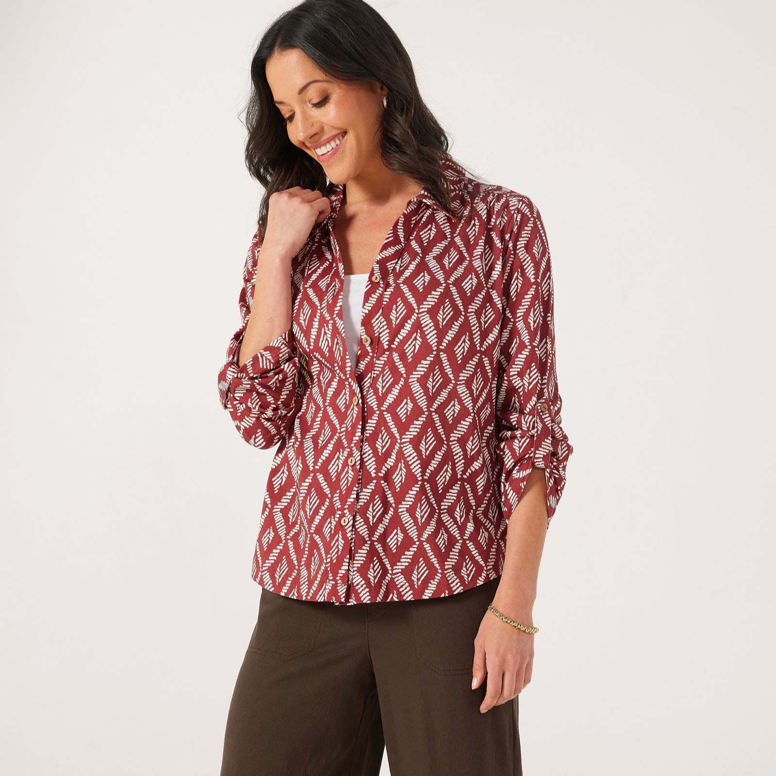 Denim & Co. Jersey Cotton Slub Printed Shirt