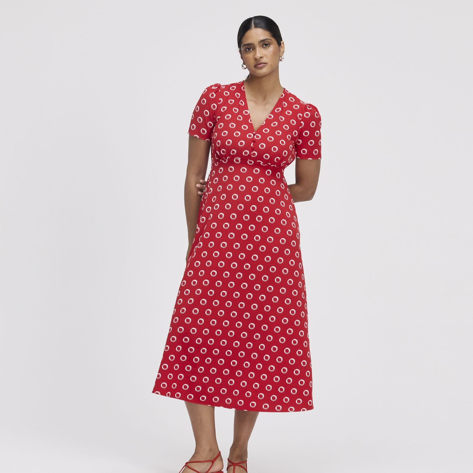 Finery London Nieve Printed V Neck Midi Dress Standard
