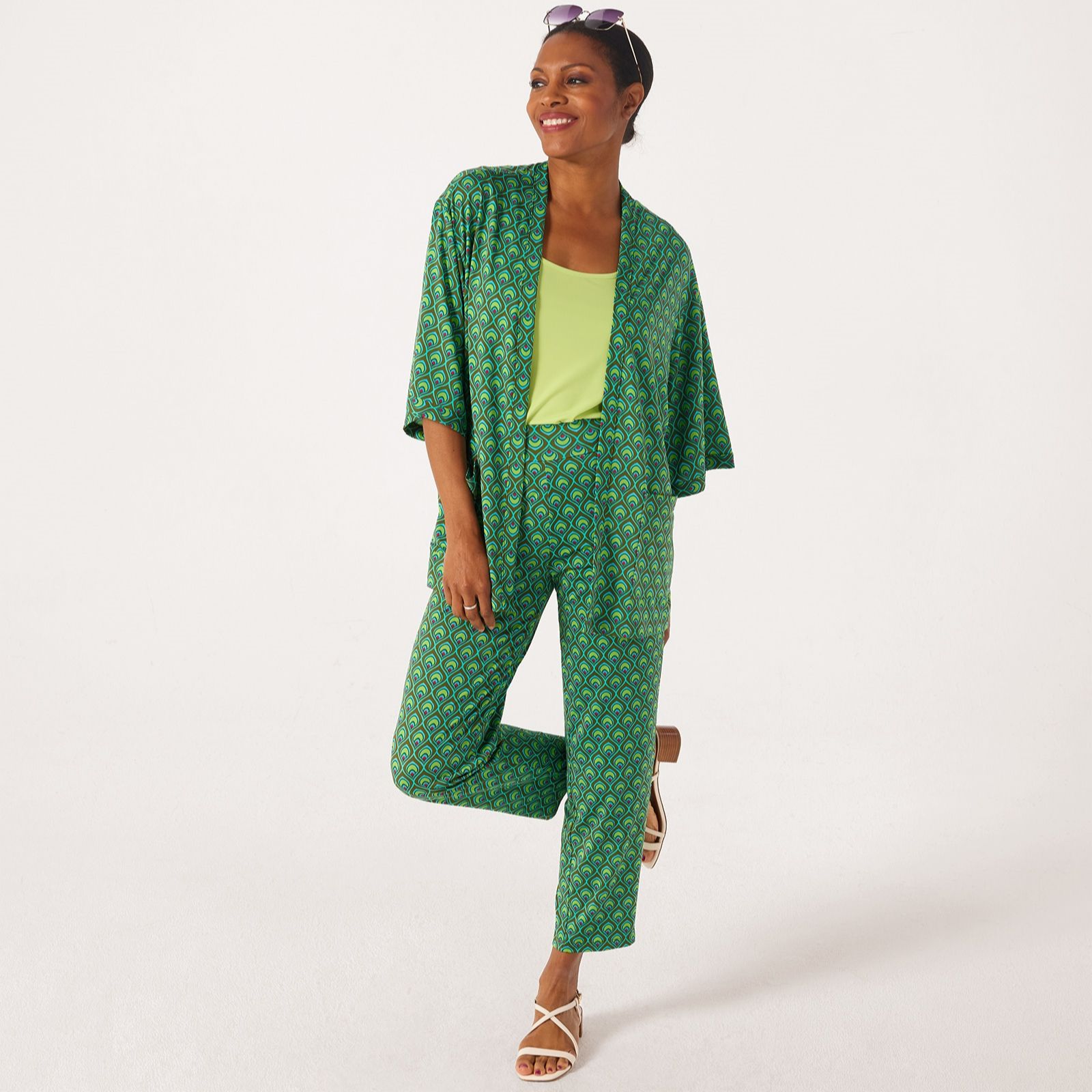 Kim & Co Brazil Jersey 3/4 Sleeve Kaftan Cardigan With Pockets
