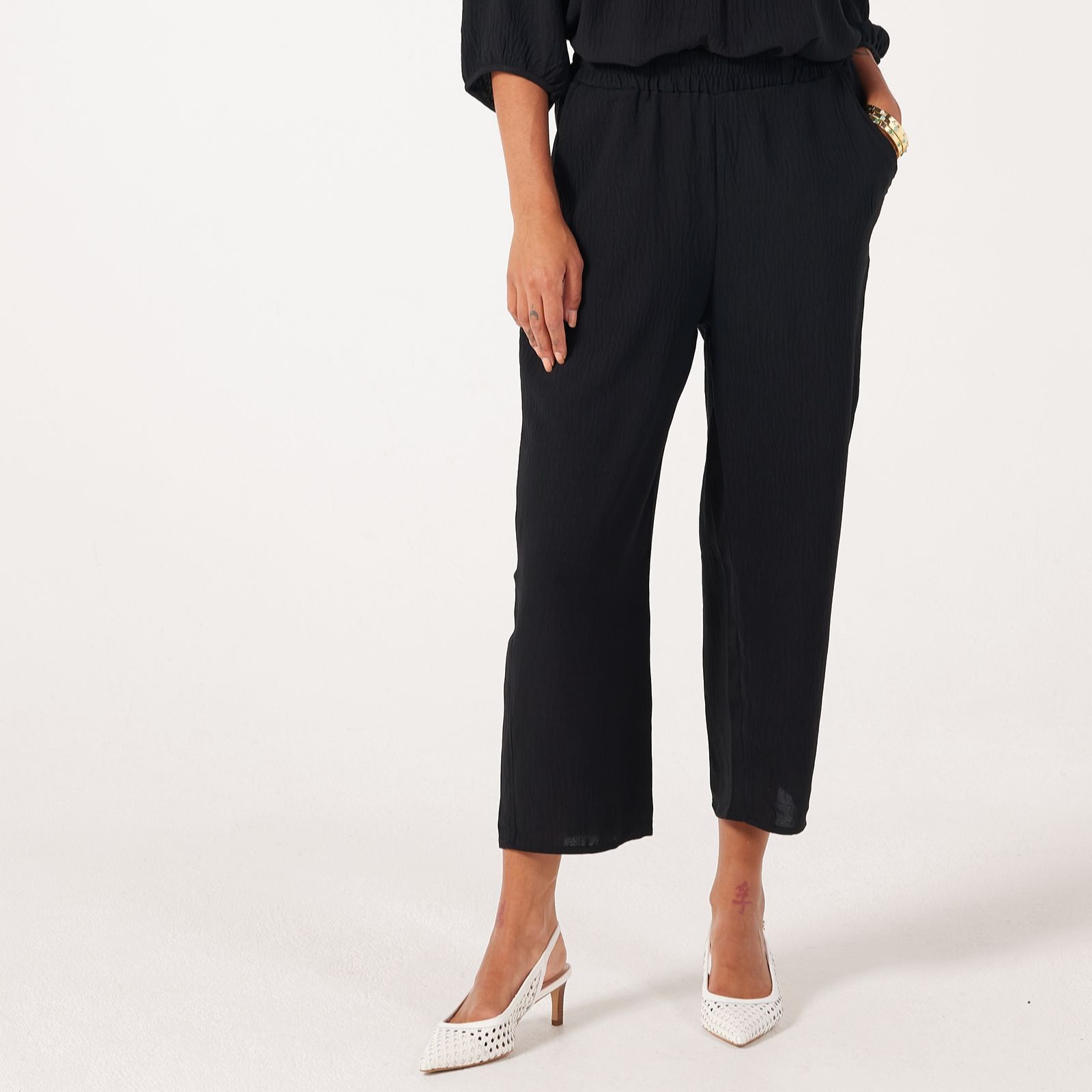 Kim & Co Crinkle Poplin Ankle Length Relaxed Petite Trousers