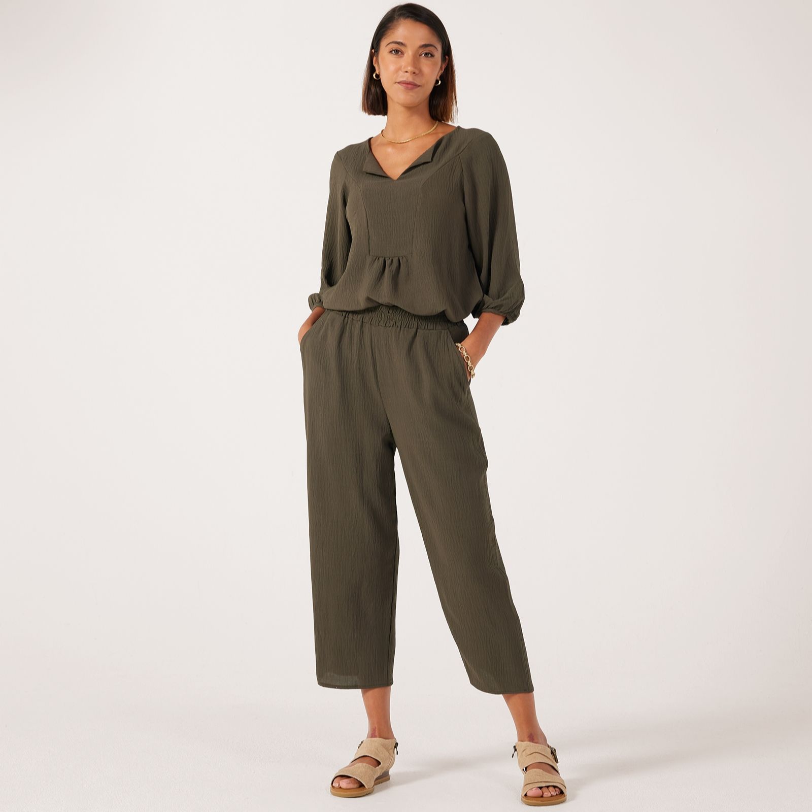 Kim & Co Crinkle Poplin Ankle Length Relaxed Petite Trousers