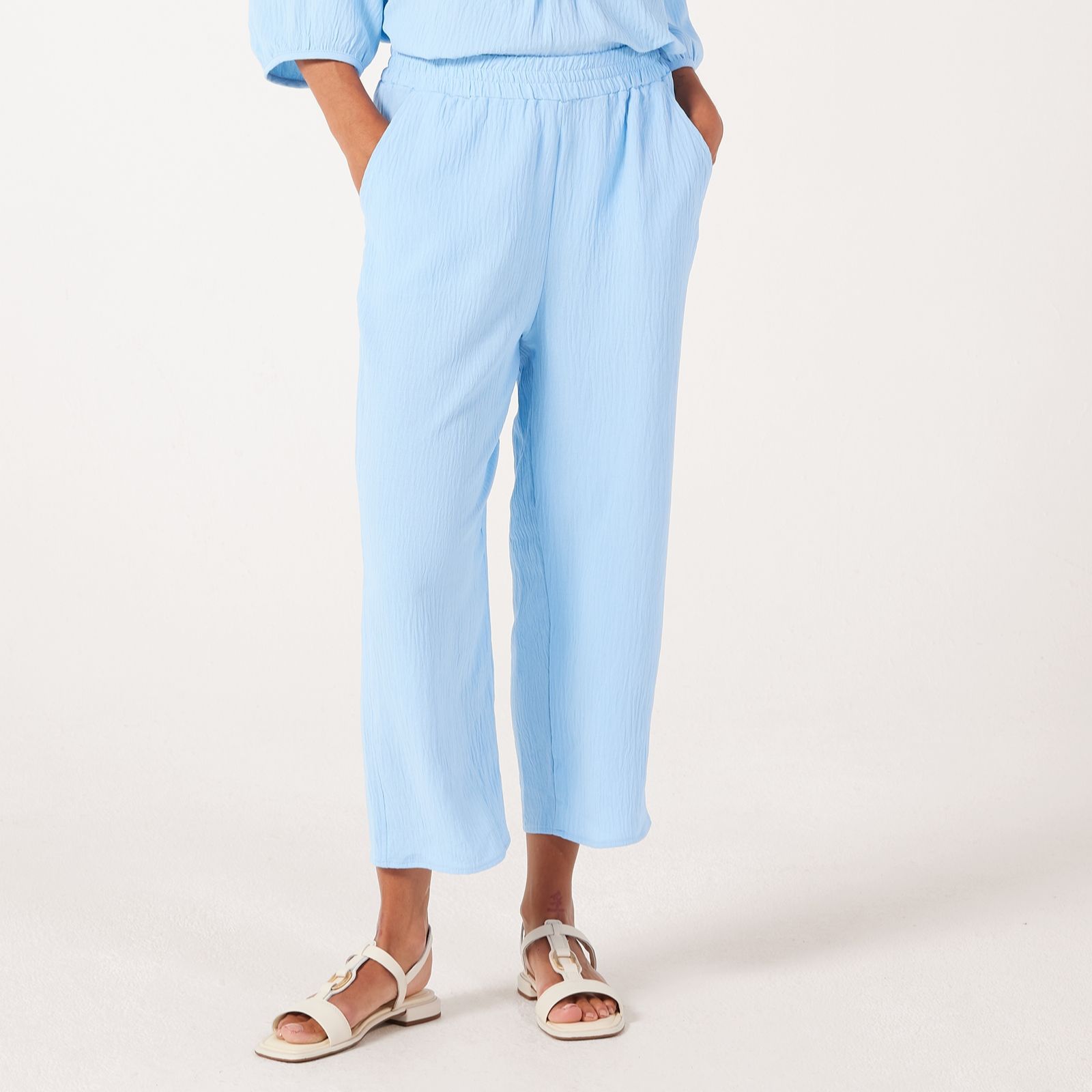 Kim & Co Crinkle Poplin Ankle Length Relaxed Petite Trousers