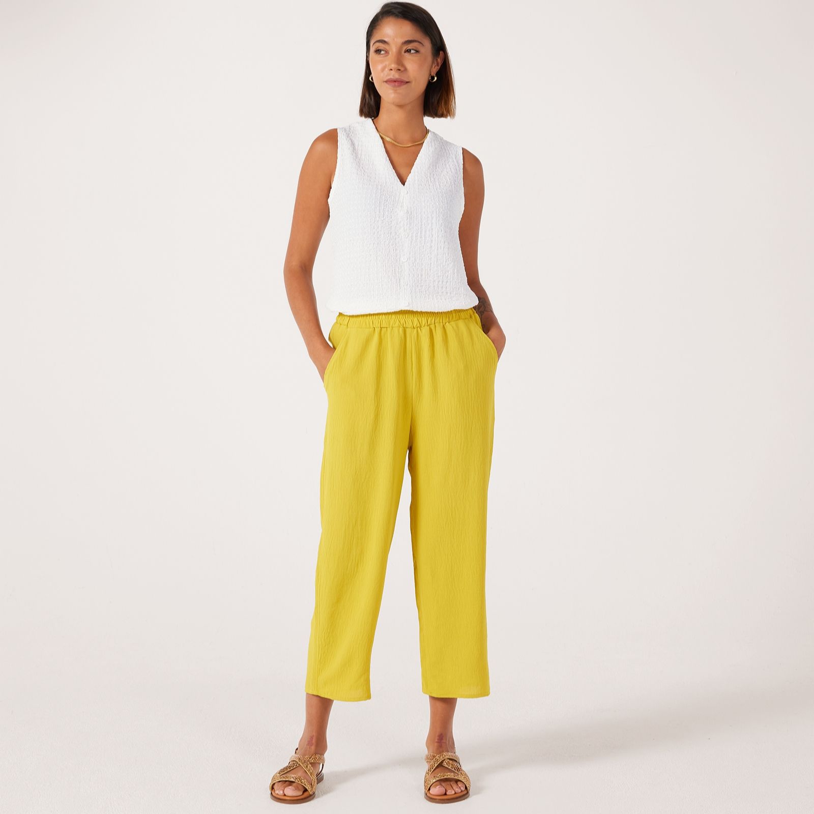 Kim & Co Crinkle Poplin Ankle Length Relaxed Petite Trousers
