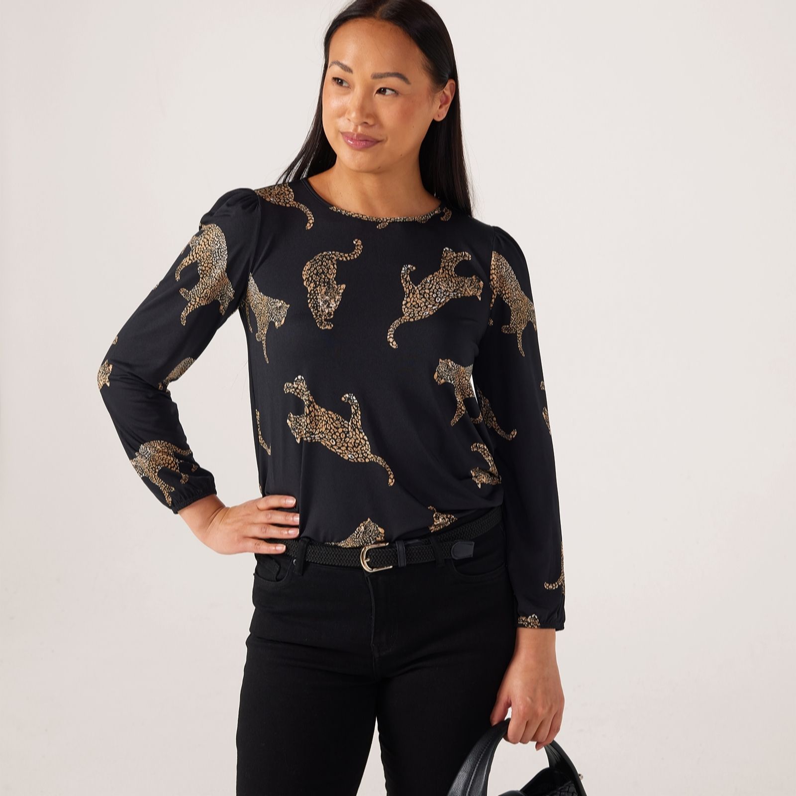 Kim & Co Printed Brazil Jersey Blouson Sleeve Tulip Hem Top