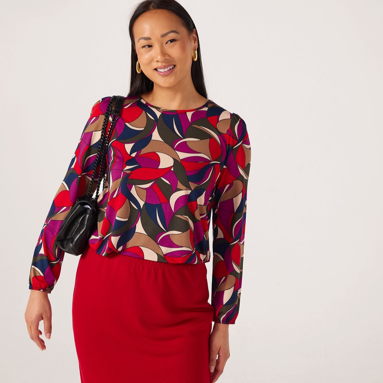 Kim & Co Printed Brazil Jersey Blouson Sleeve Tulip Hem Top