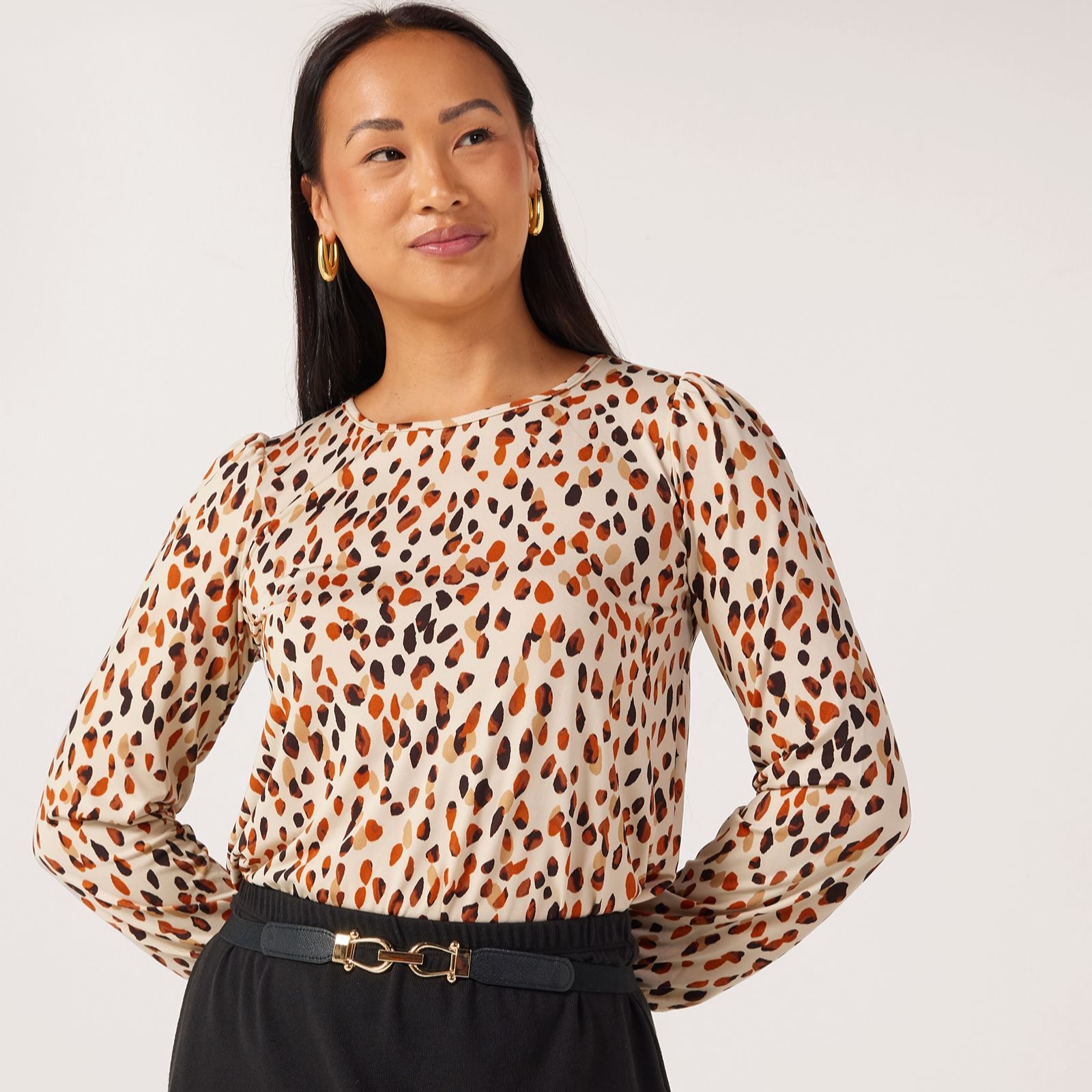 Kim & Co Printed Brazil Jersey Blouson Sleeve Tulip Hem Top