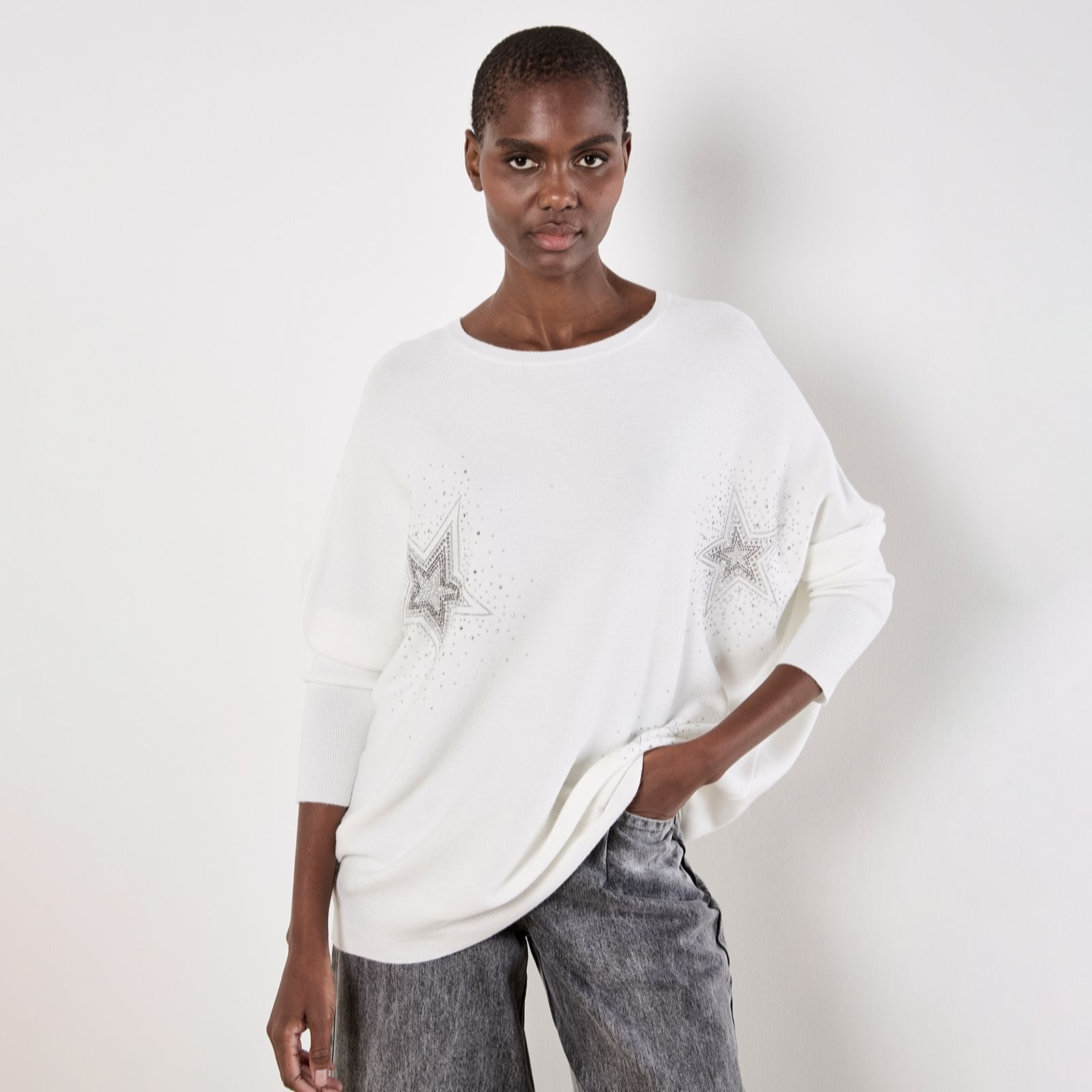 Apricot Stud Star Oversized Batwing Tunic Jumper