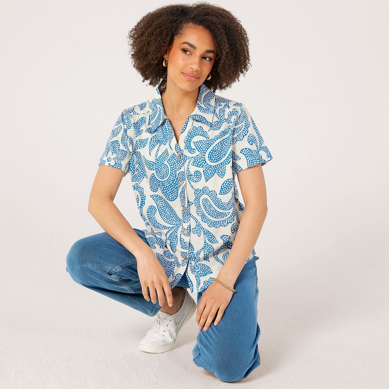 Denim & Co. Short Sleeve Jersey Cotton Slub Printed Shirt