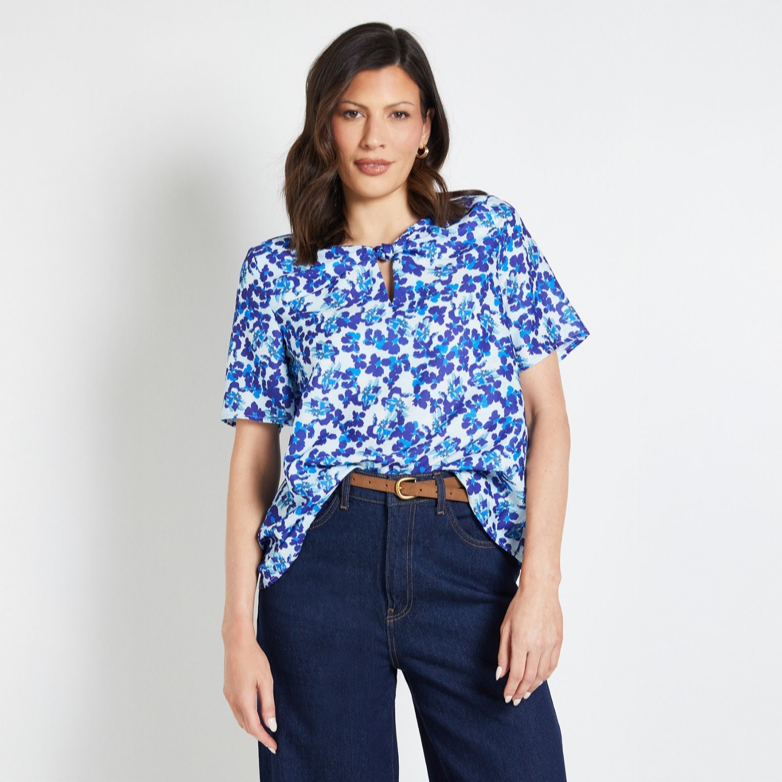 Wallis Blue Floral Print Twist Top