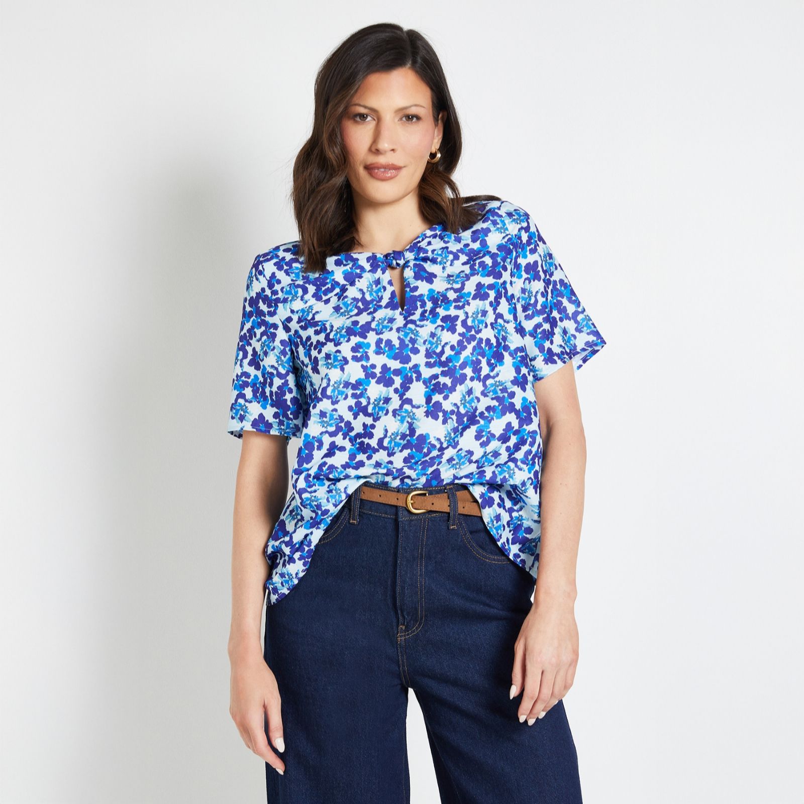 Wallis Blue Floral Print Twist Top