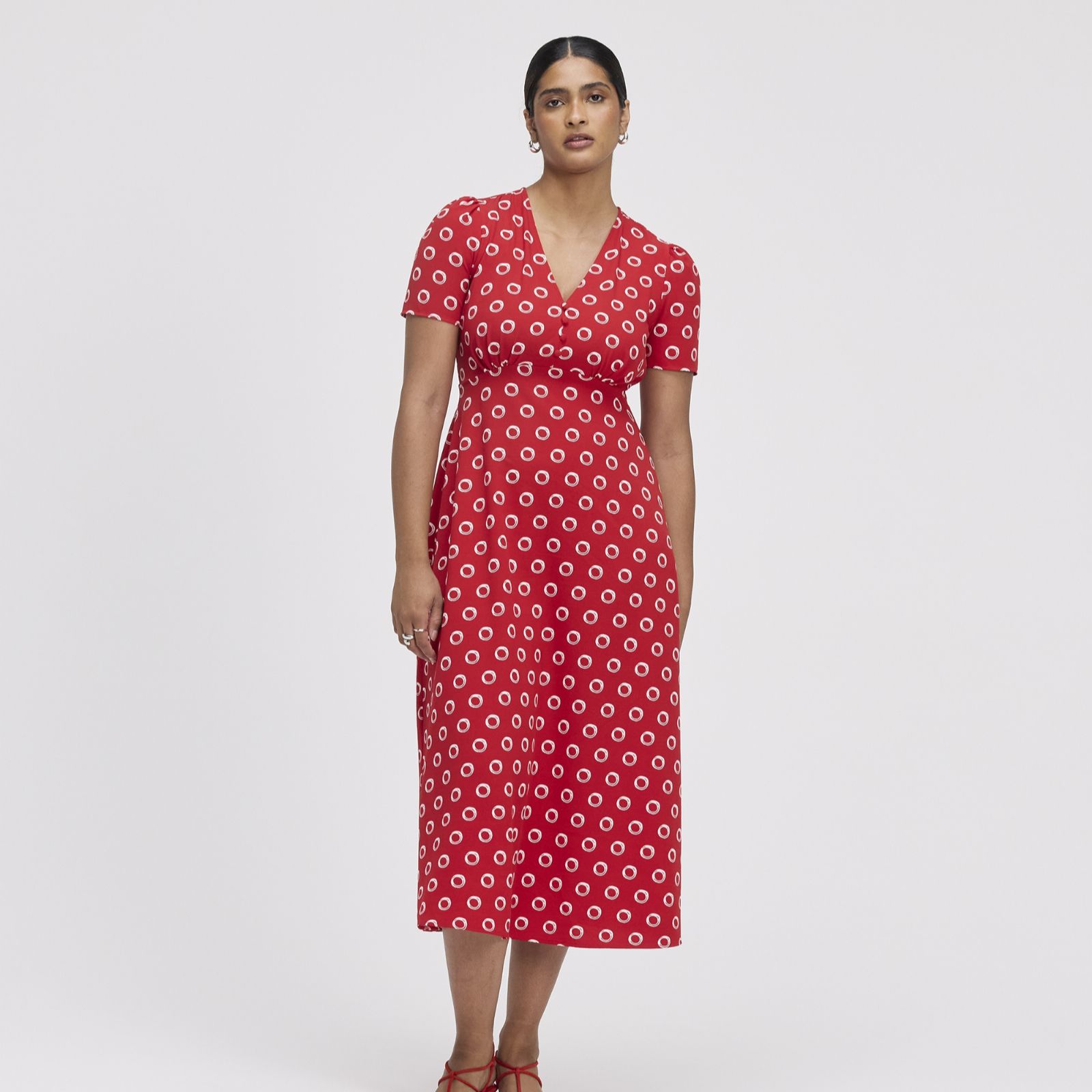 Finery London Nieve Printed V Neck Midi Dress Petite