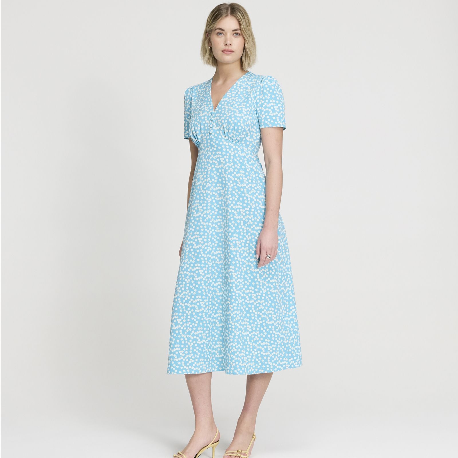 Finery London Nieve Printed V Neck Midi Dress Petite