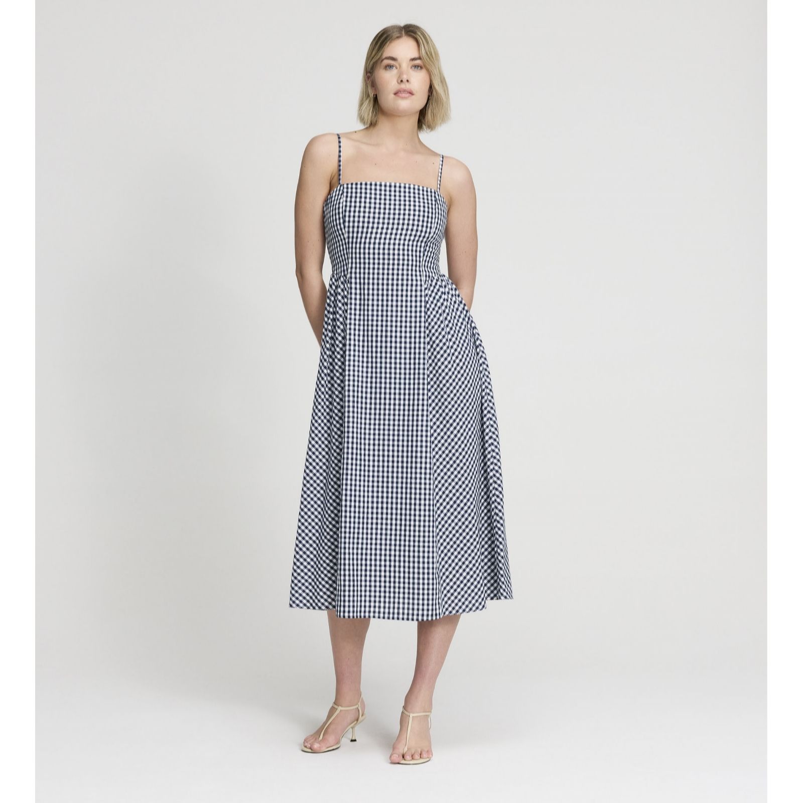 Finery London Romina Cotton Navy Gingham Dress Standard