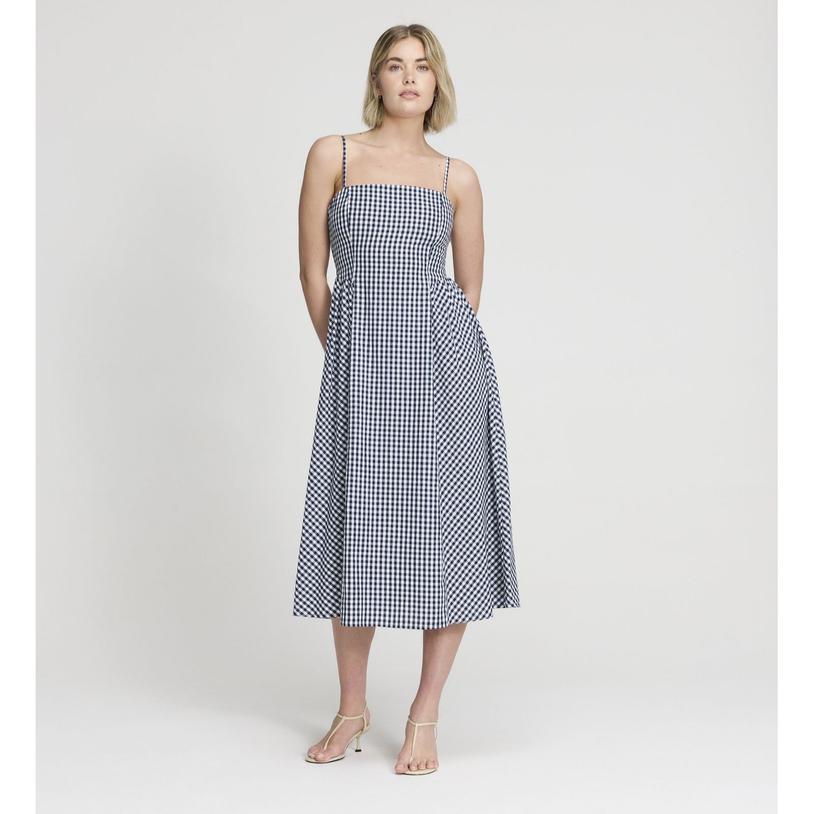 Finery London Romina Cotton Navy Gingham Dress Standard