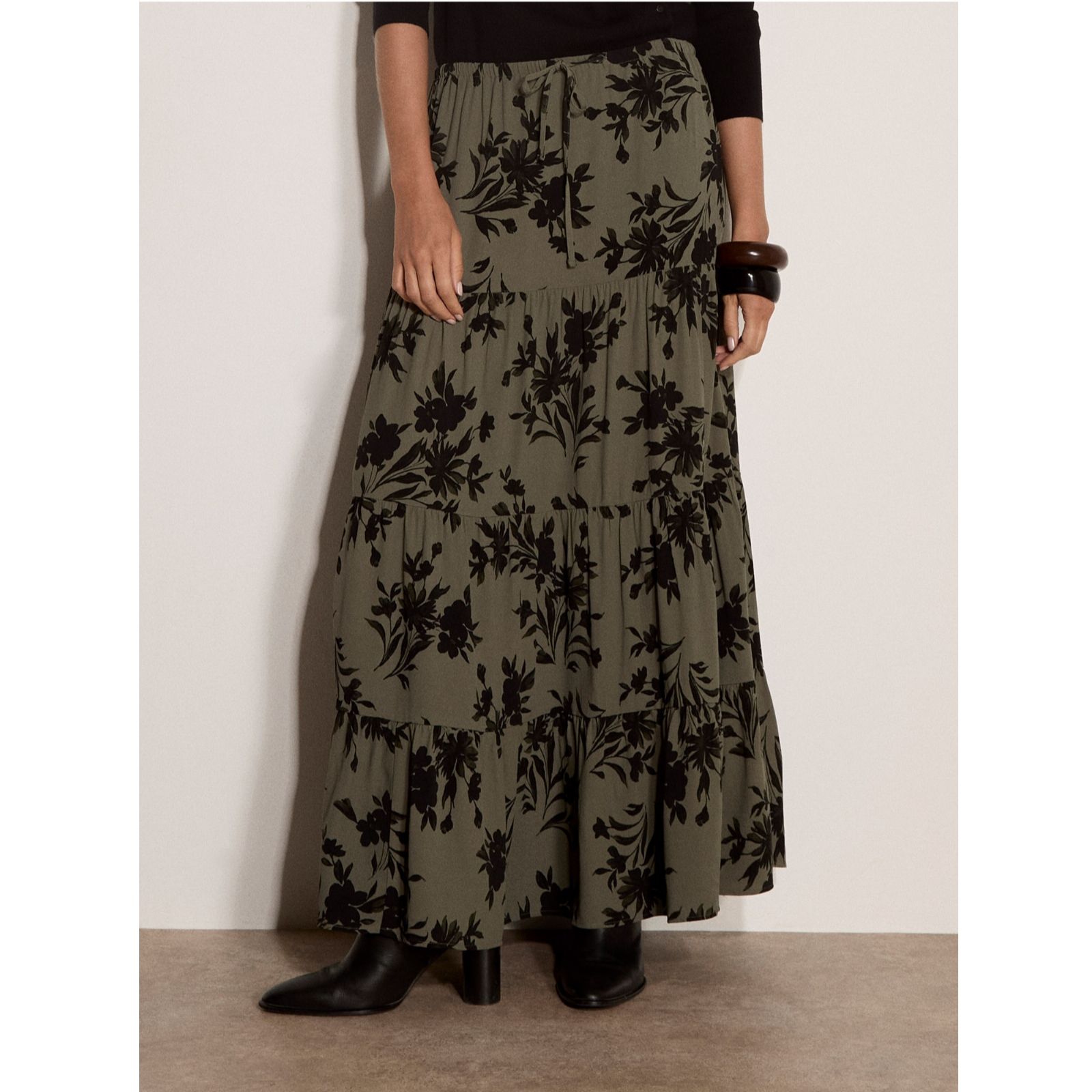 Apricot Silhouette Floral Tiered Skirt