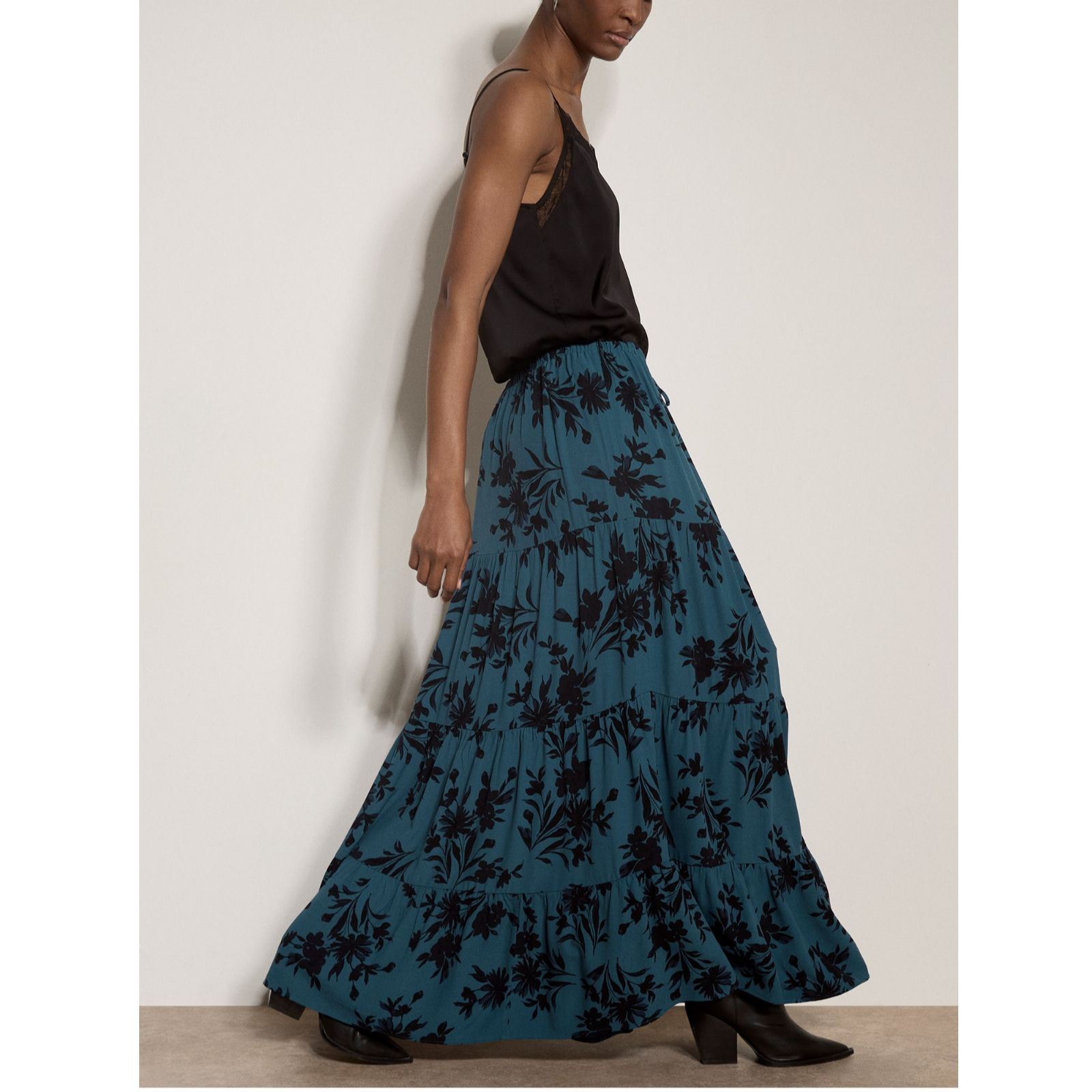 Apricot Silhouette Floral Tiered Skirt