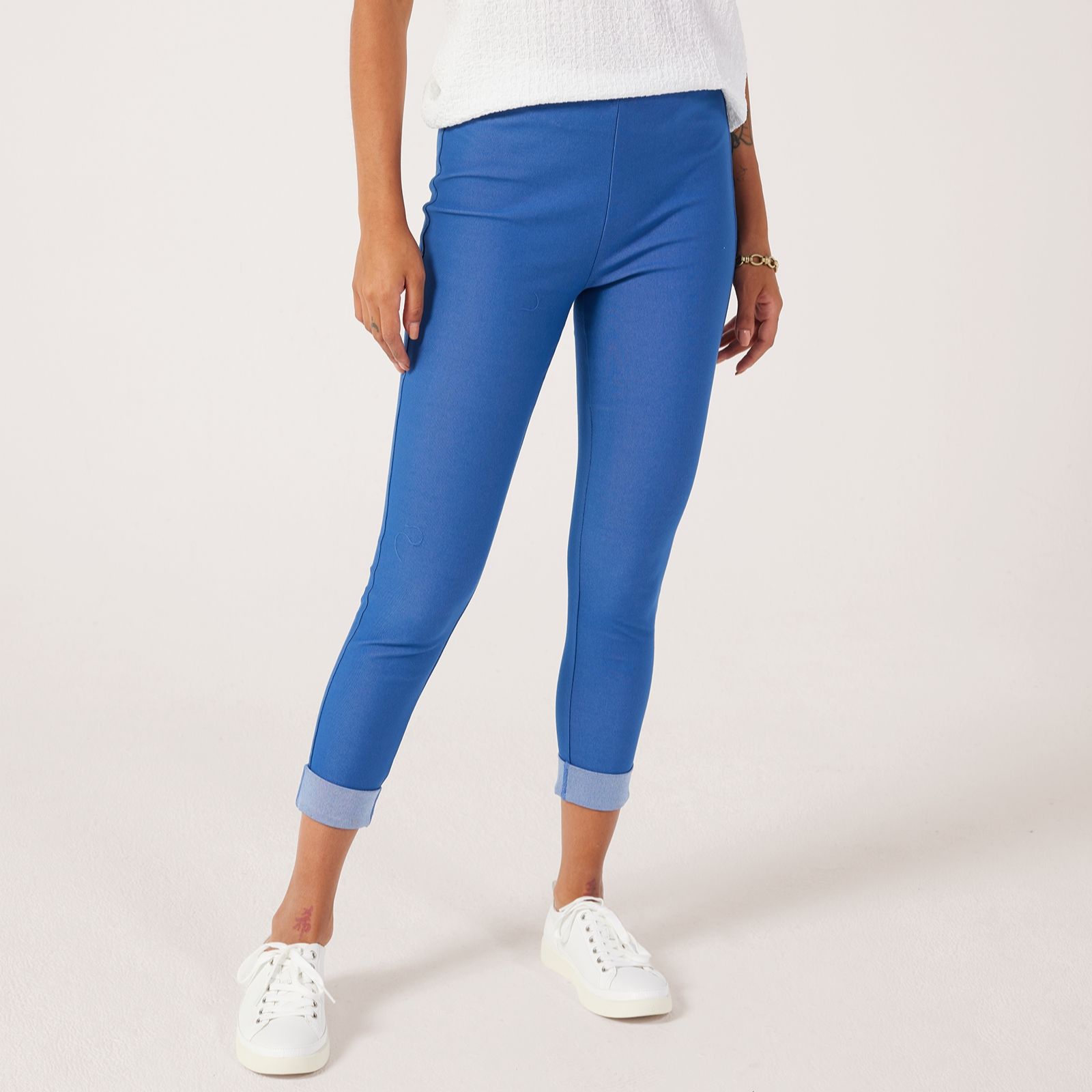 Kim & Co Deluxe Denim Knit Cropped Leggings w/Turn Updetail