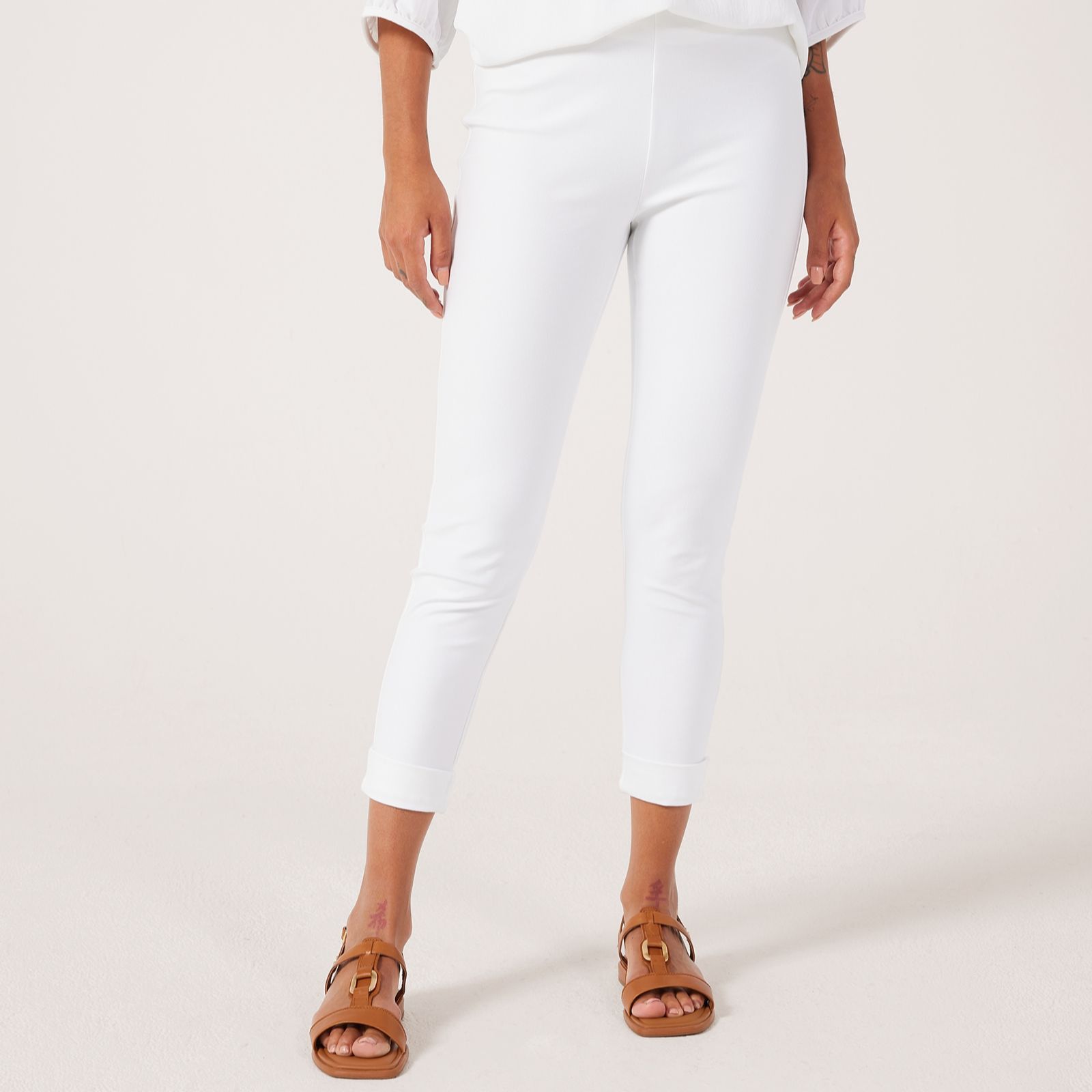Kim & Co Deluxe Denim Knit Cropped Leggings with Turn Up Detail