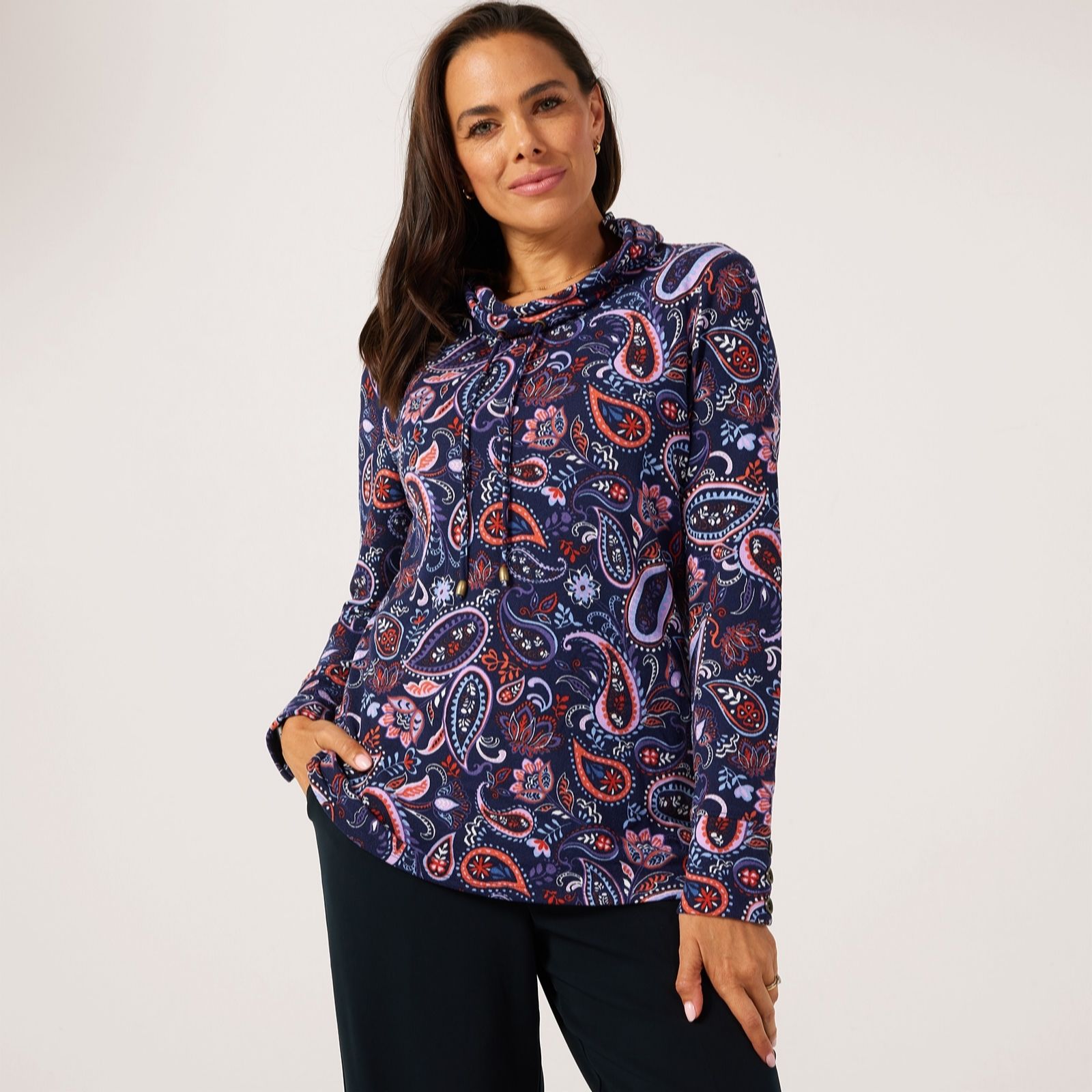 Denim & Co. Heavenly Jersey Funnel Neck Top