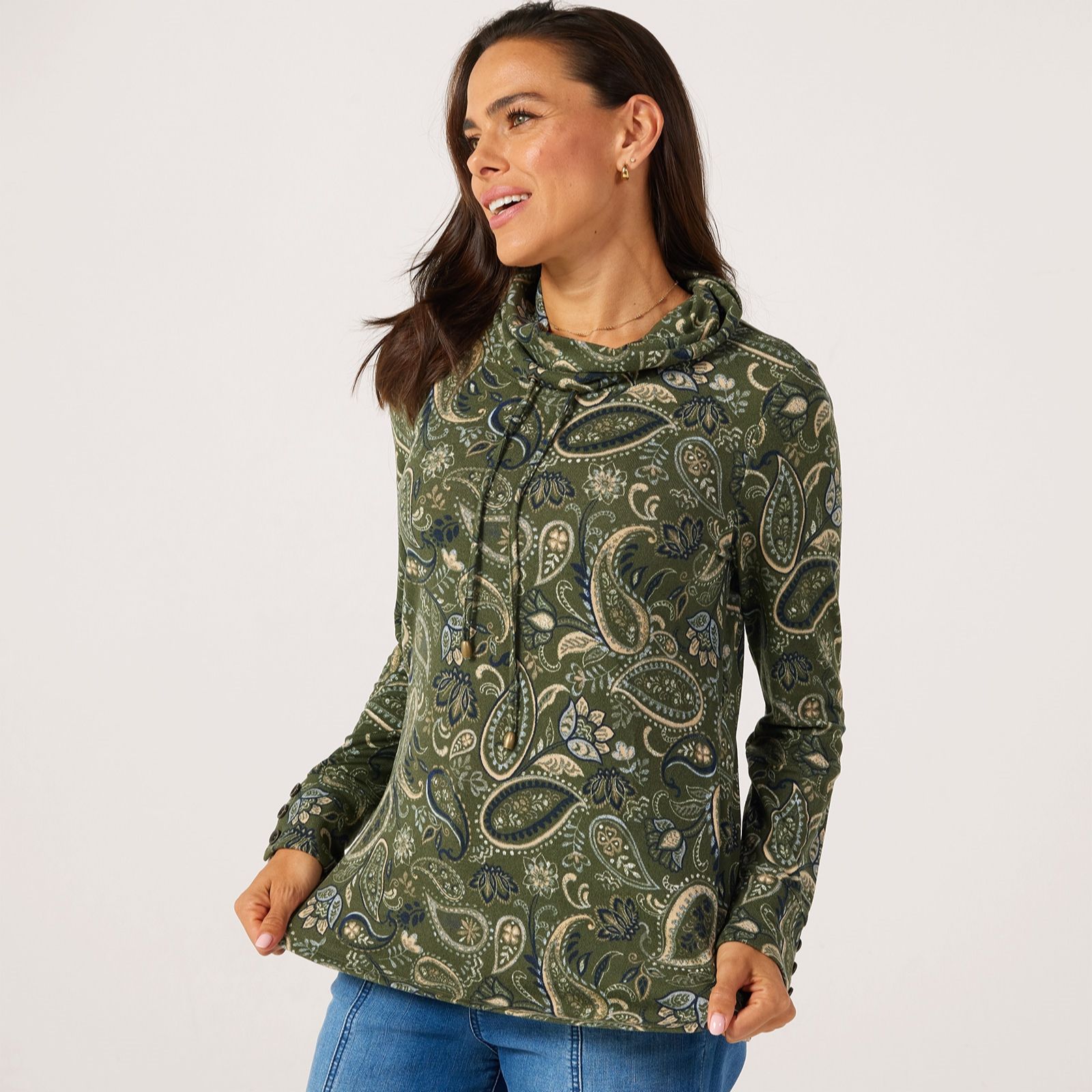 Denim & Co. Heavenly Jersey Funnel Neck Top