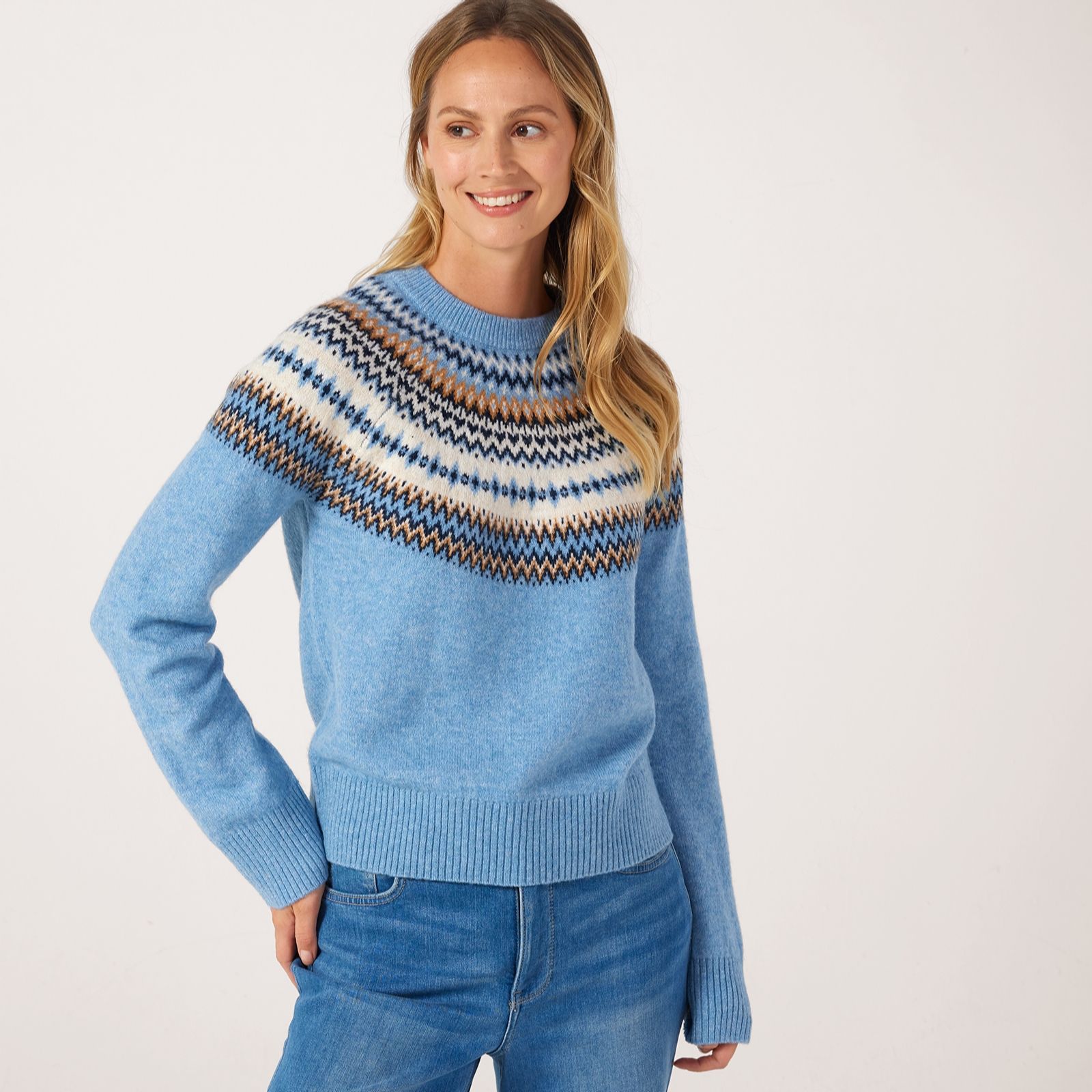 Denim & Co. Lurex Fair Isle Jumper