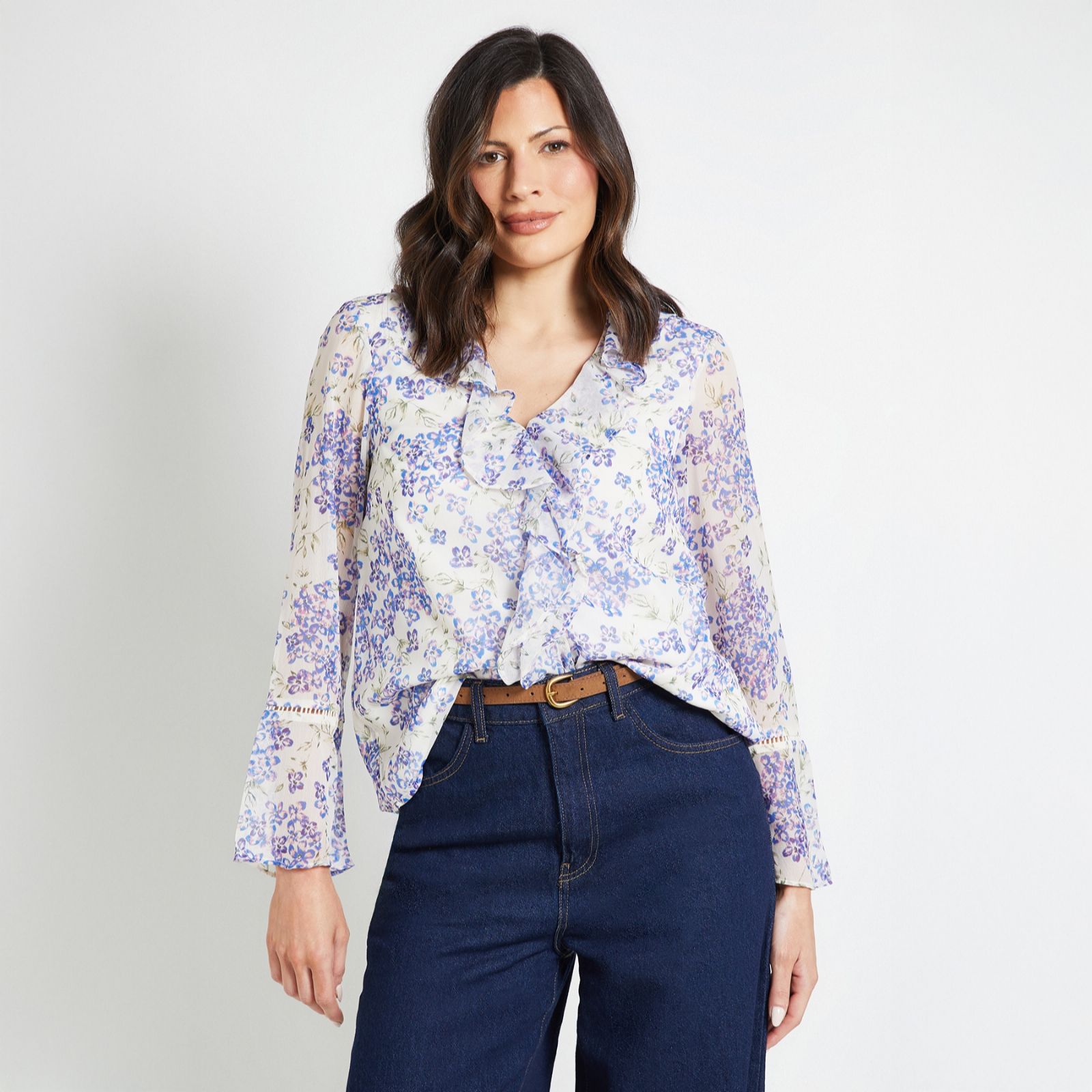 Wallis Printed Ruffle Blouse with Lace Insert