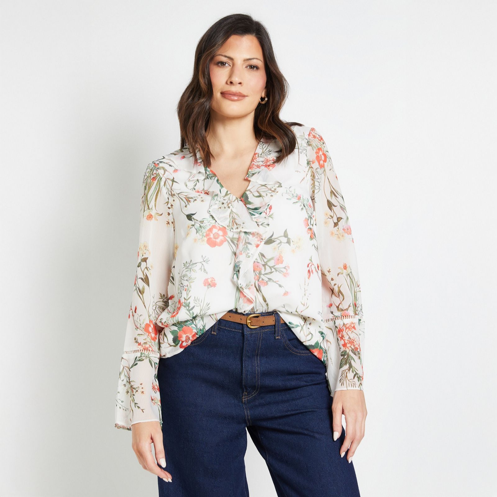 Wallis Printed Ruffle Blouse with Lace Insert