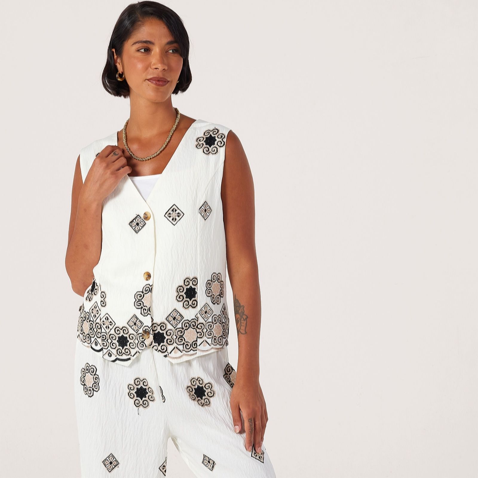 Malissa J Embroidered Waistcoat w/Adjustable Tie At Back