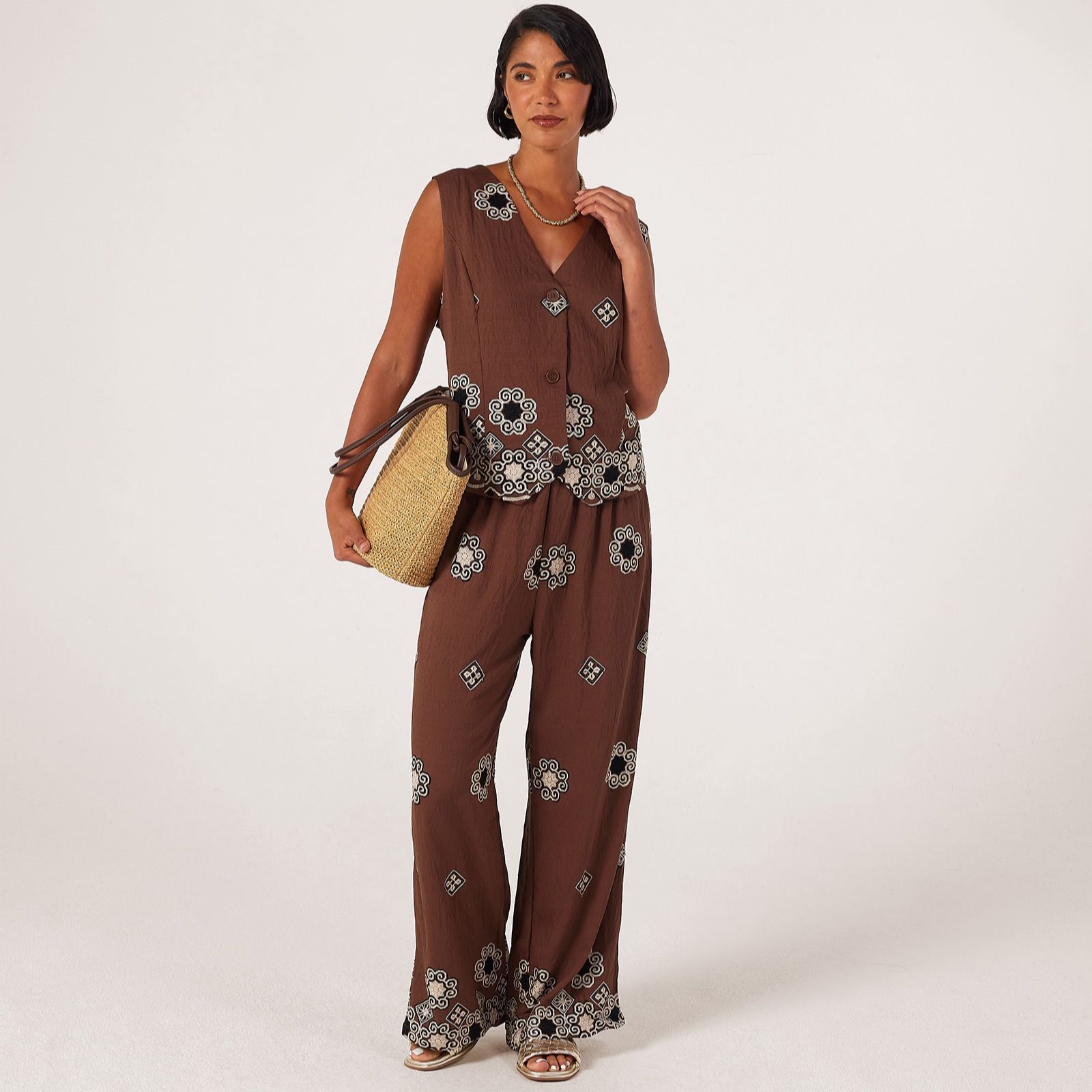 Malissa J Embroidered Waistcoat w/Adjustable Tie At Back