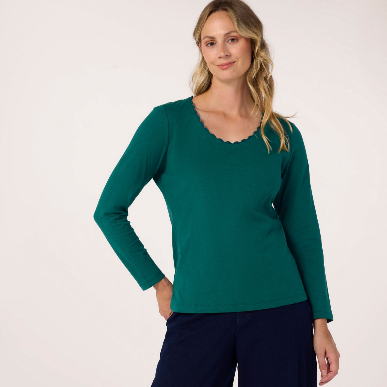 Denim & Co. Trim Detail Scoop Neck Top
