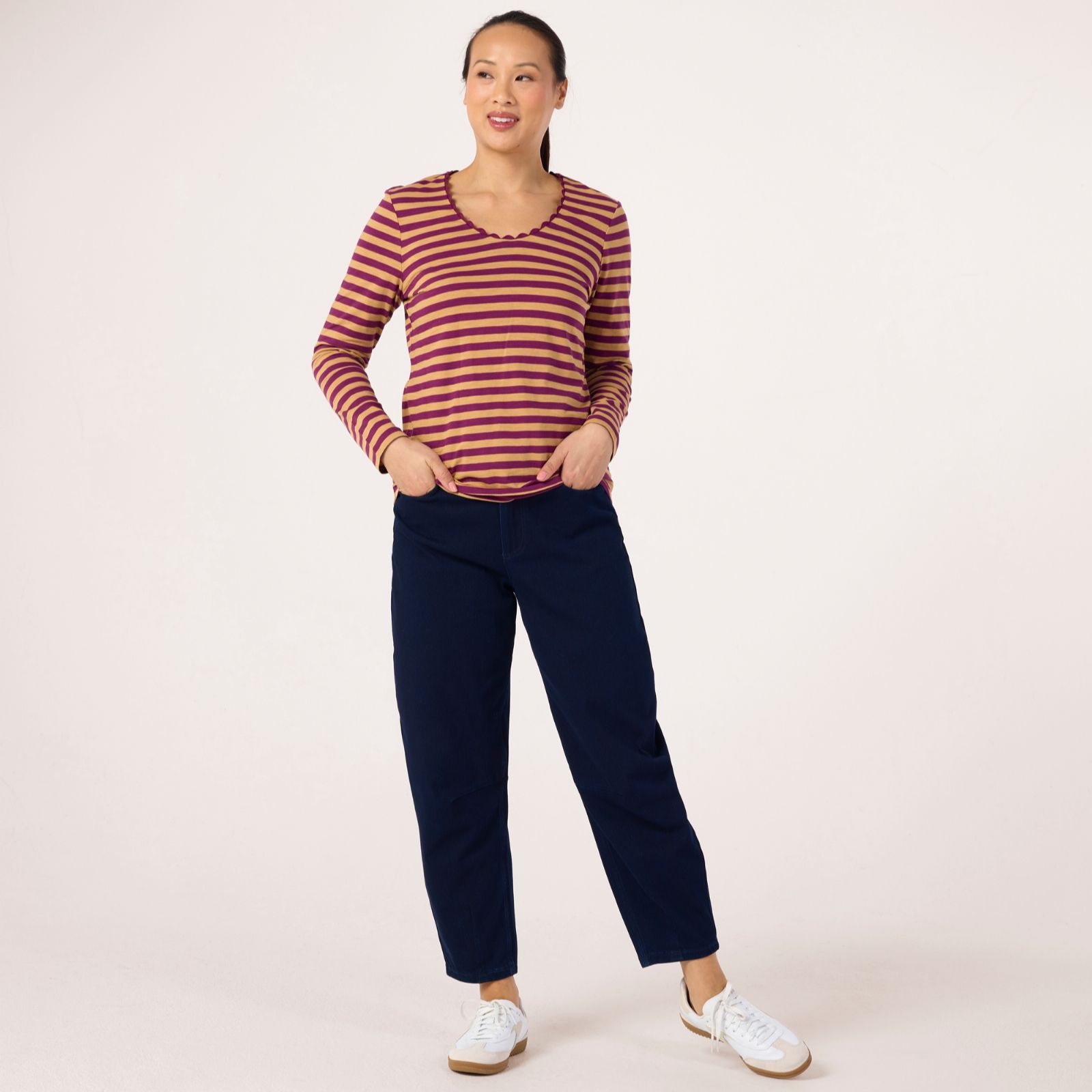 Denim & Co. Trim Detail Scoop Neck Top