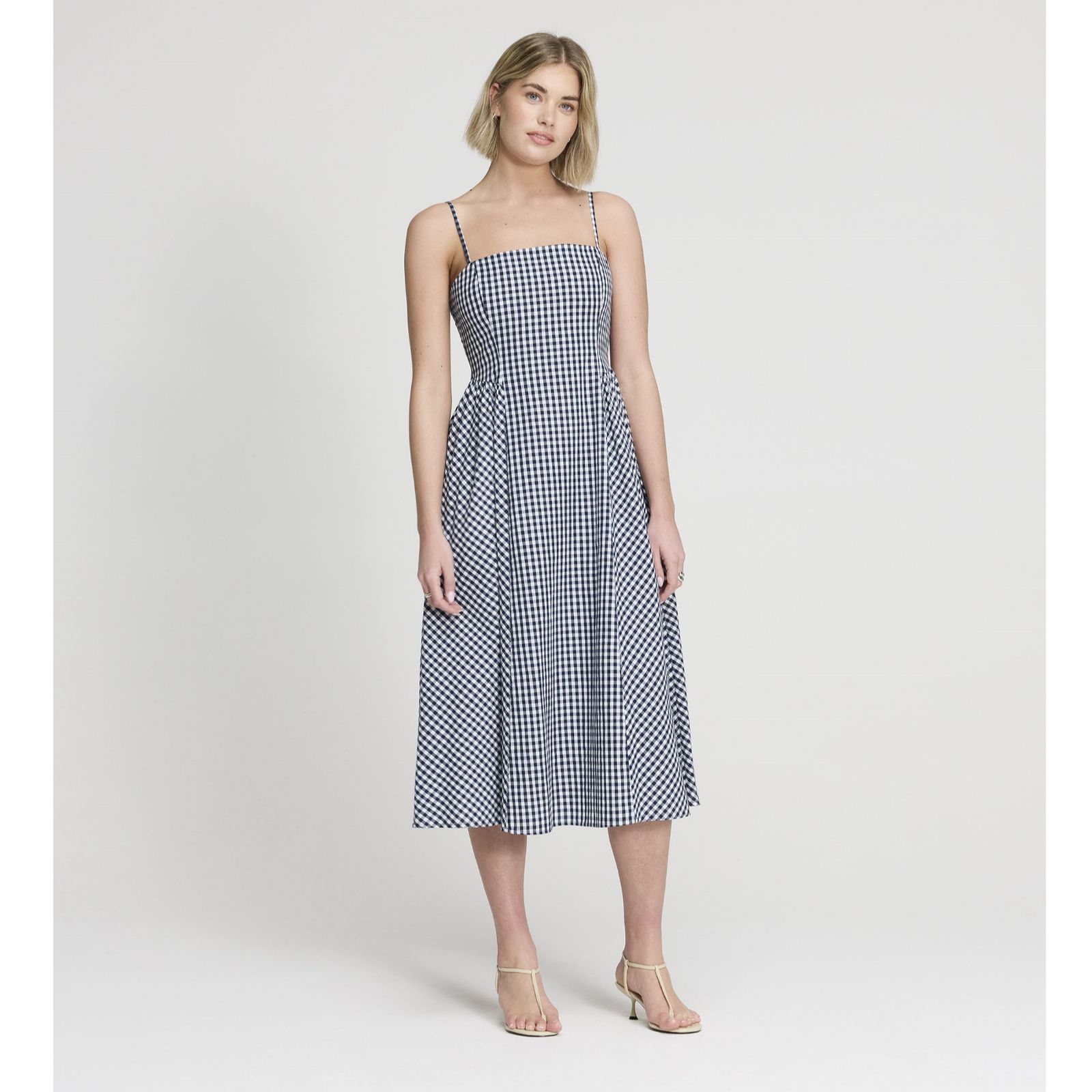 Finery London Romina Cotton Navy Gingham Dress Petite