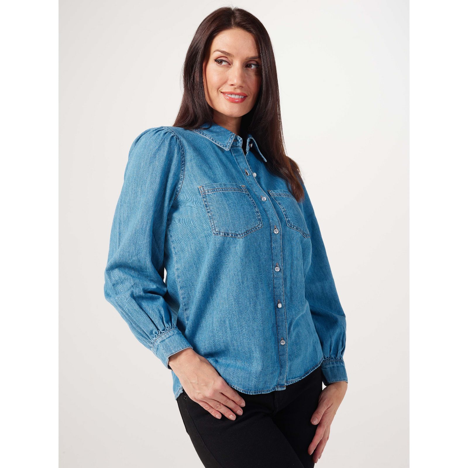 Finery Chambray Top with Collar - QVC UK