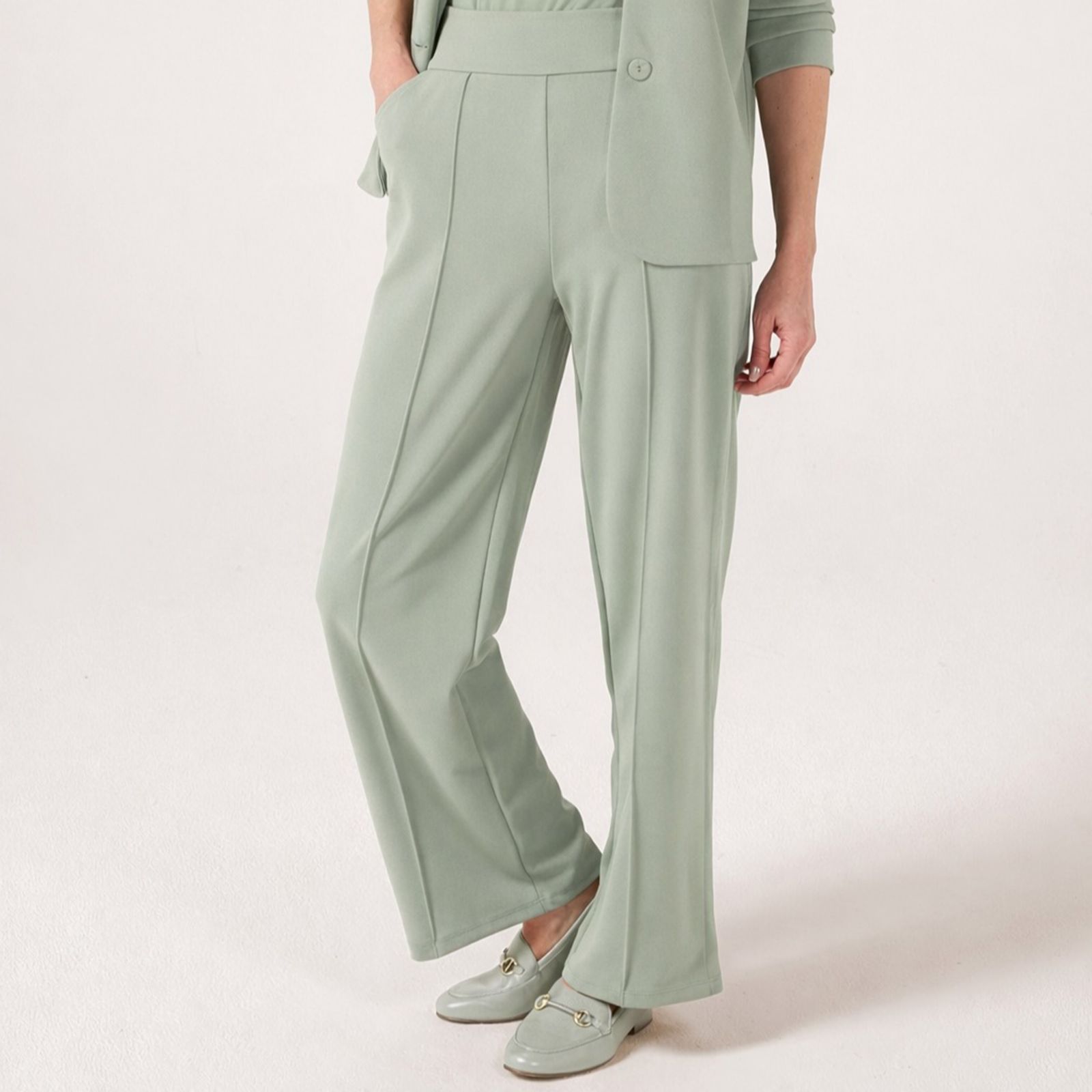 Kim & Co Ponte Crepe Pin-Tuck Wide Leg Trousers Petite