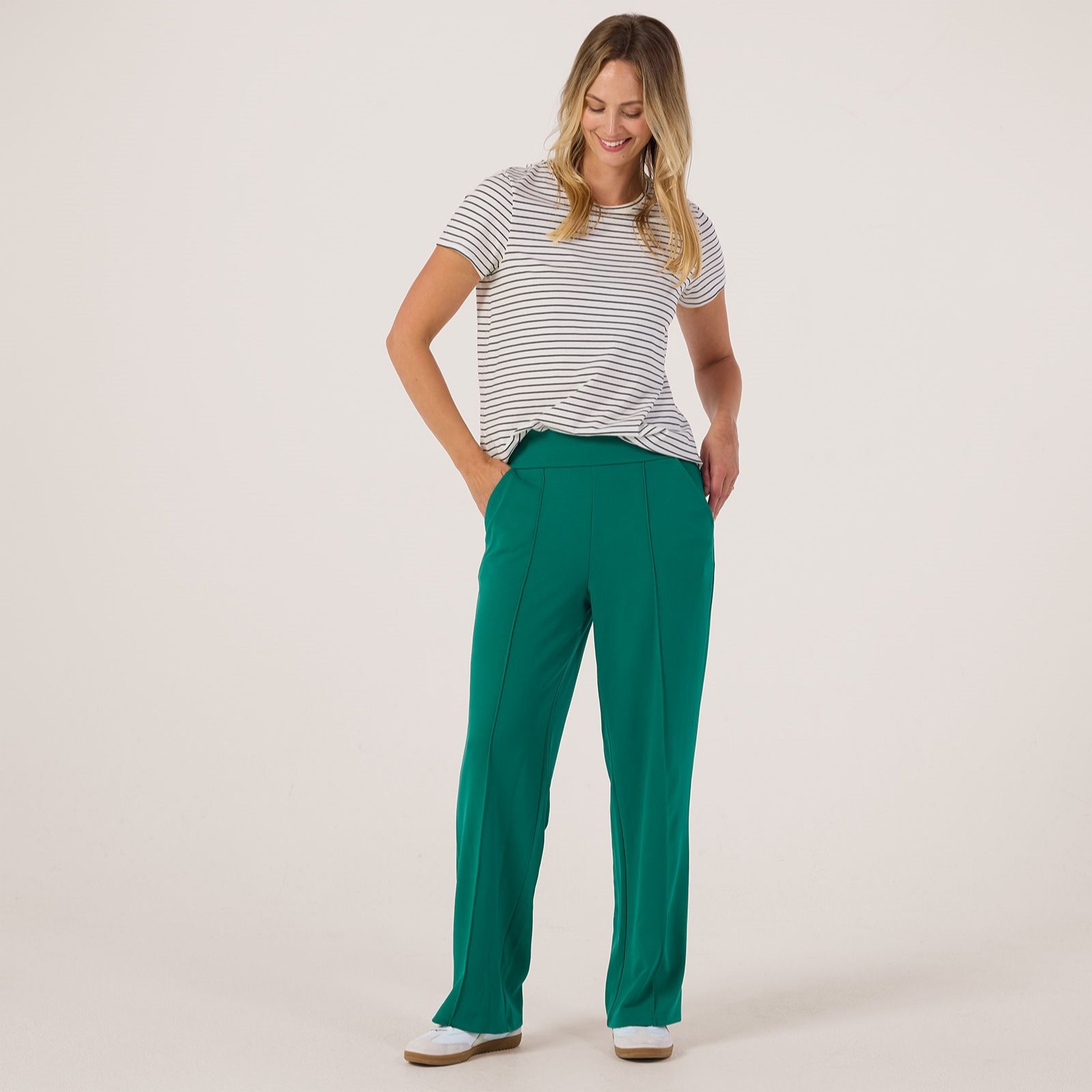 Kim & Co Ponte Crepe Pin-Tuck Wide Leg Trousers Petite