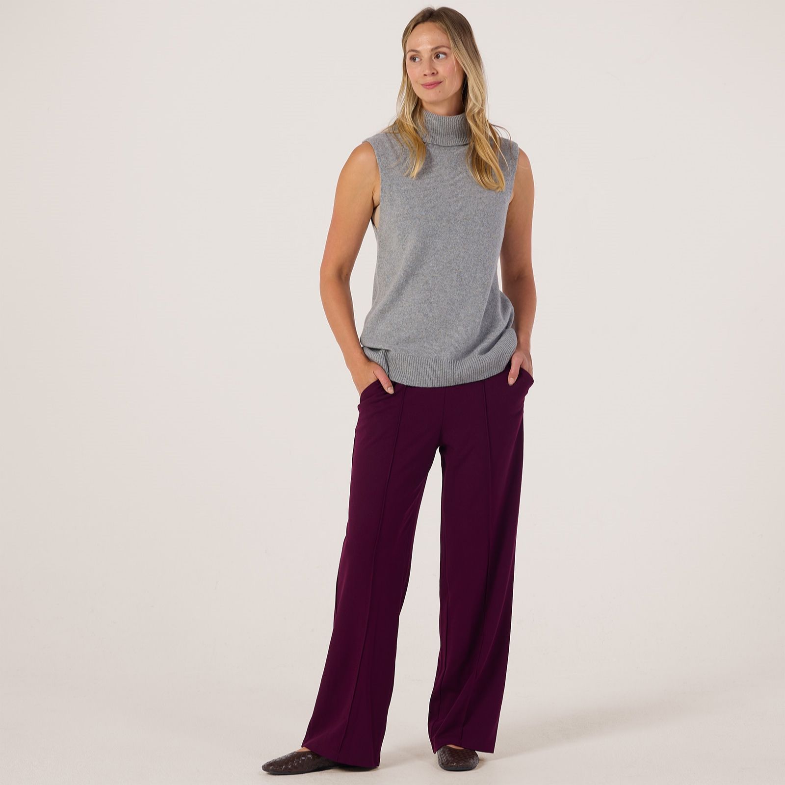 Kim & Co Ponte Crepe Pin-Tuck Wide Leg Trousers Petite