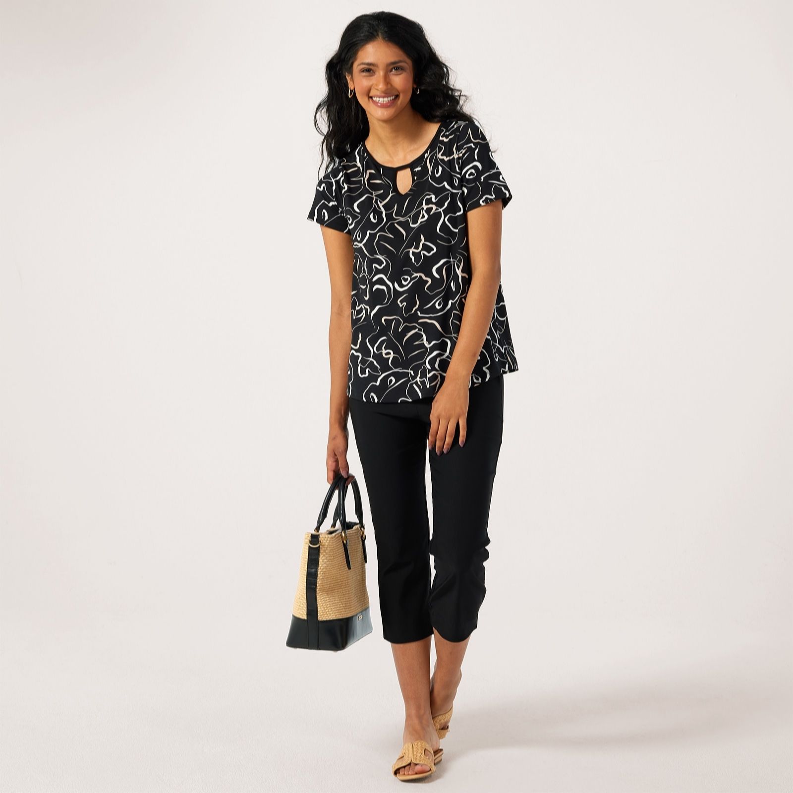 Kim & Co Printed Brazil Jersey Short Sleeve Keyhole Top
