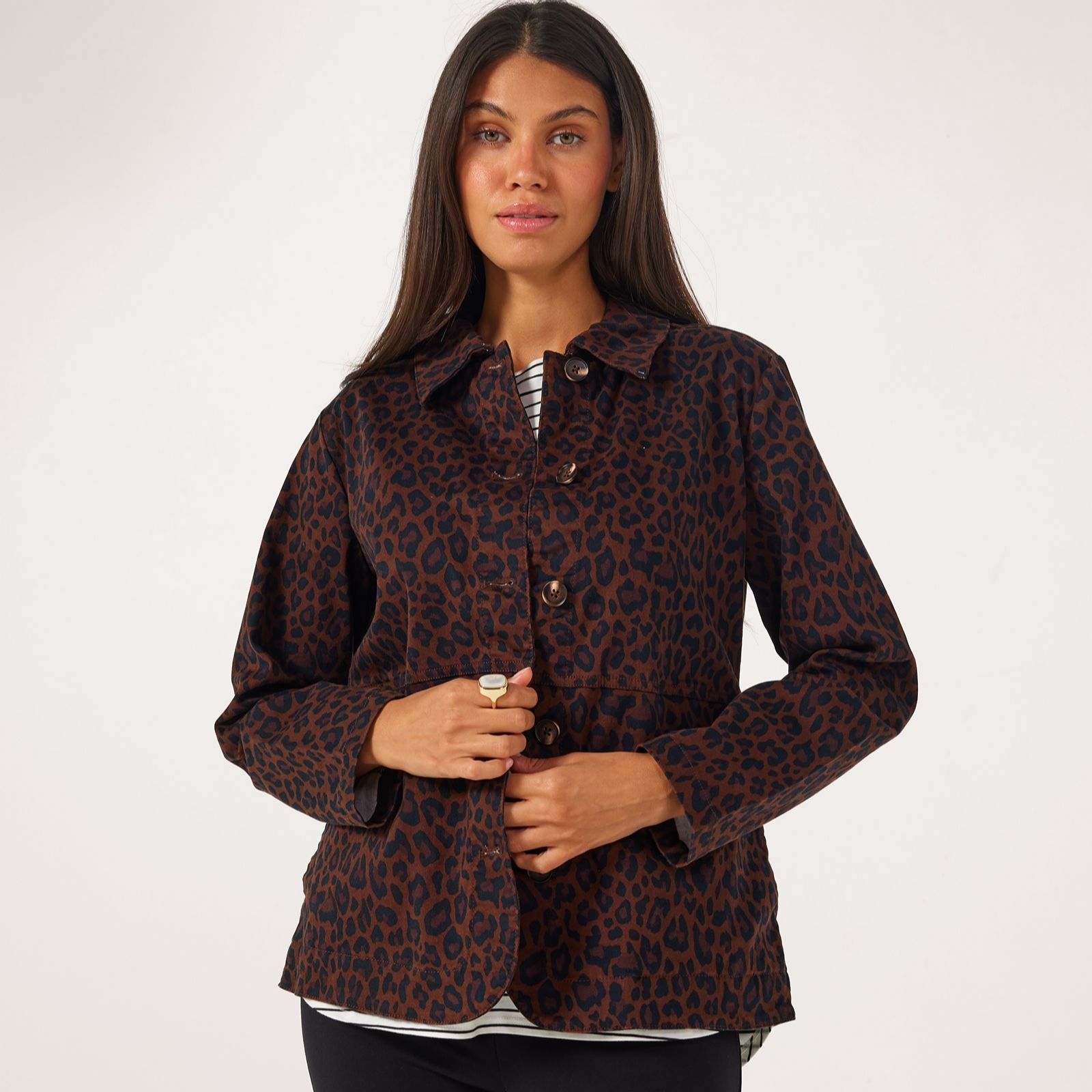 Denim & Co. Printed Stretch Twill Button Front Jacket