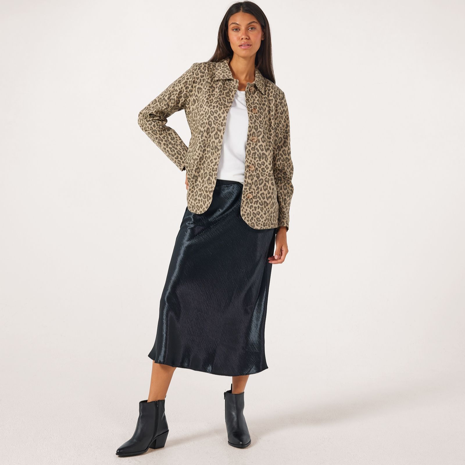 Denim & Co. Printed Stretch Twill Button Front Jacket