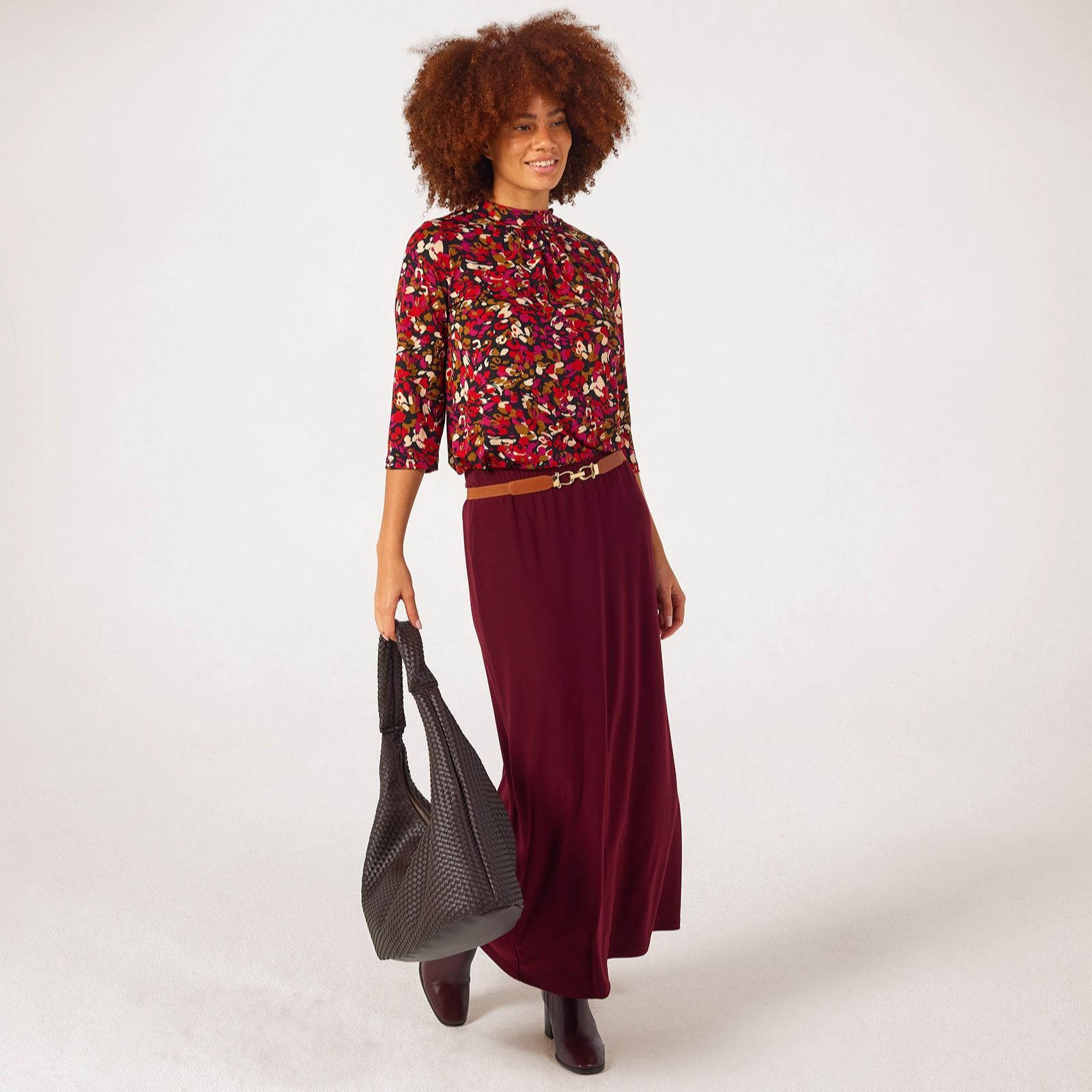 Kim & Co Printed Brazil Jersey 3/4 Length Sleeve High Neck Top