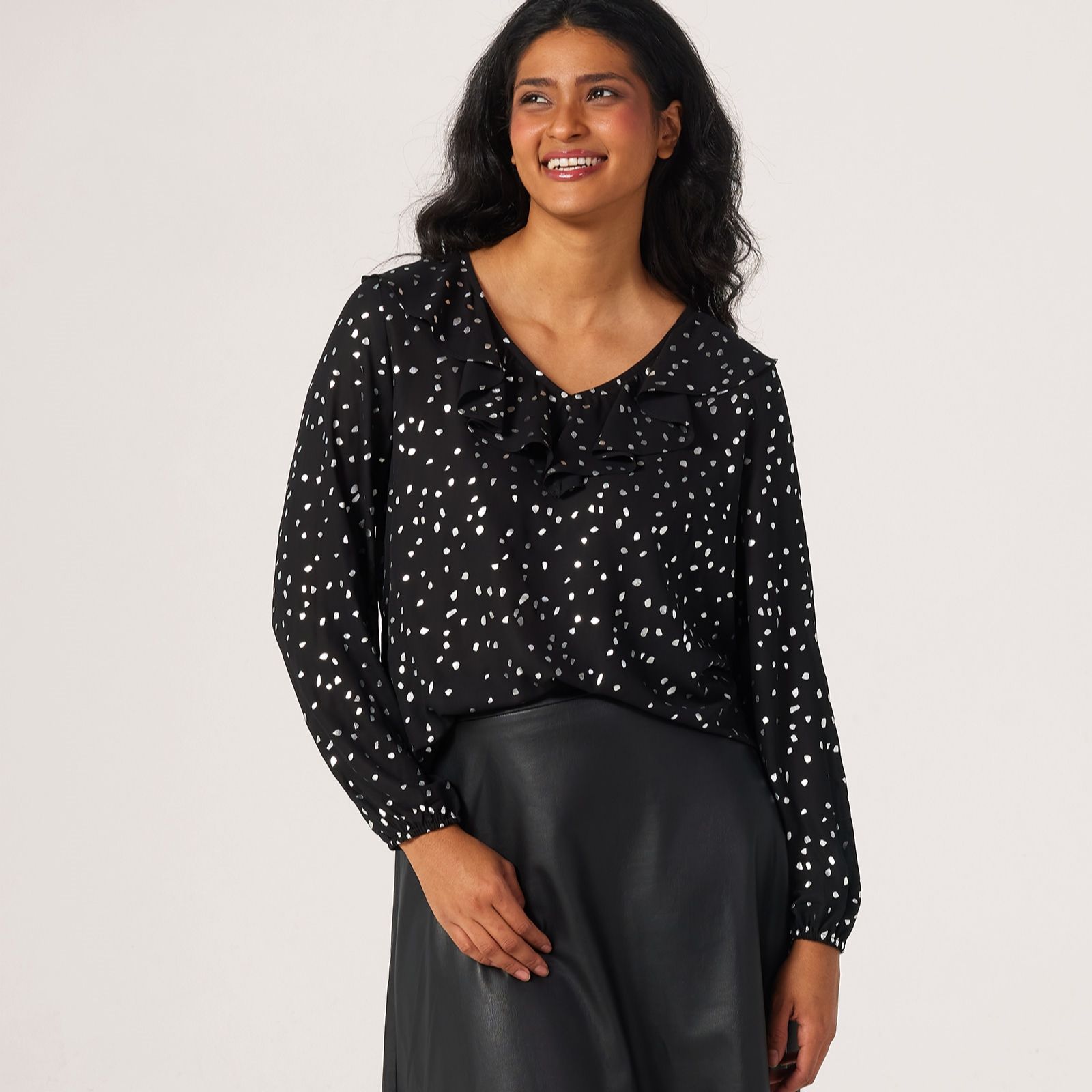 Apricot Frill-Edge Foil Print Blouse