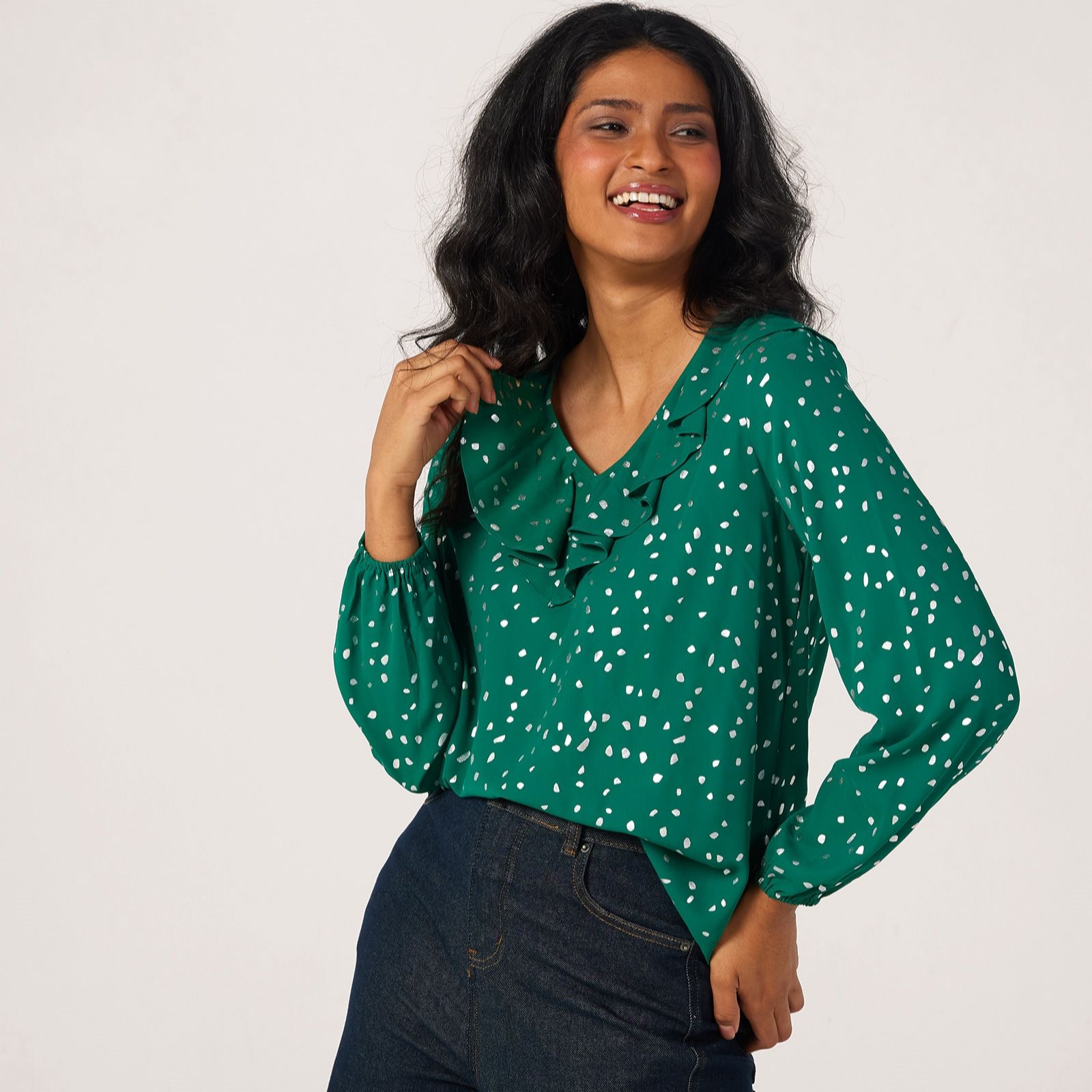 Apricot Frill-Edge Foil Print Blouse