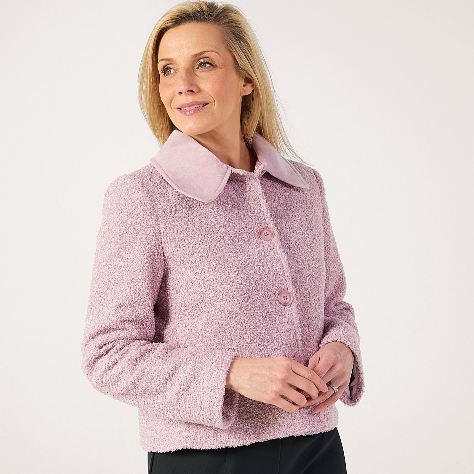Helene Berman Super Soft Plush Jacket with Contrast Collar