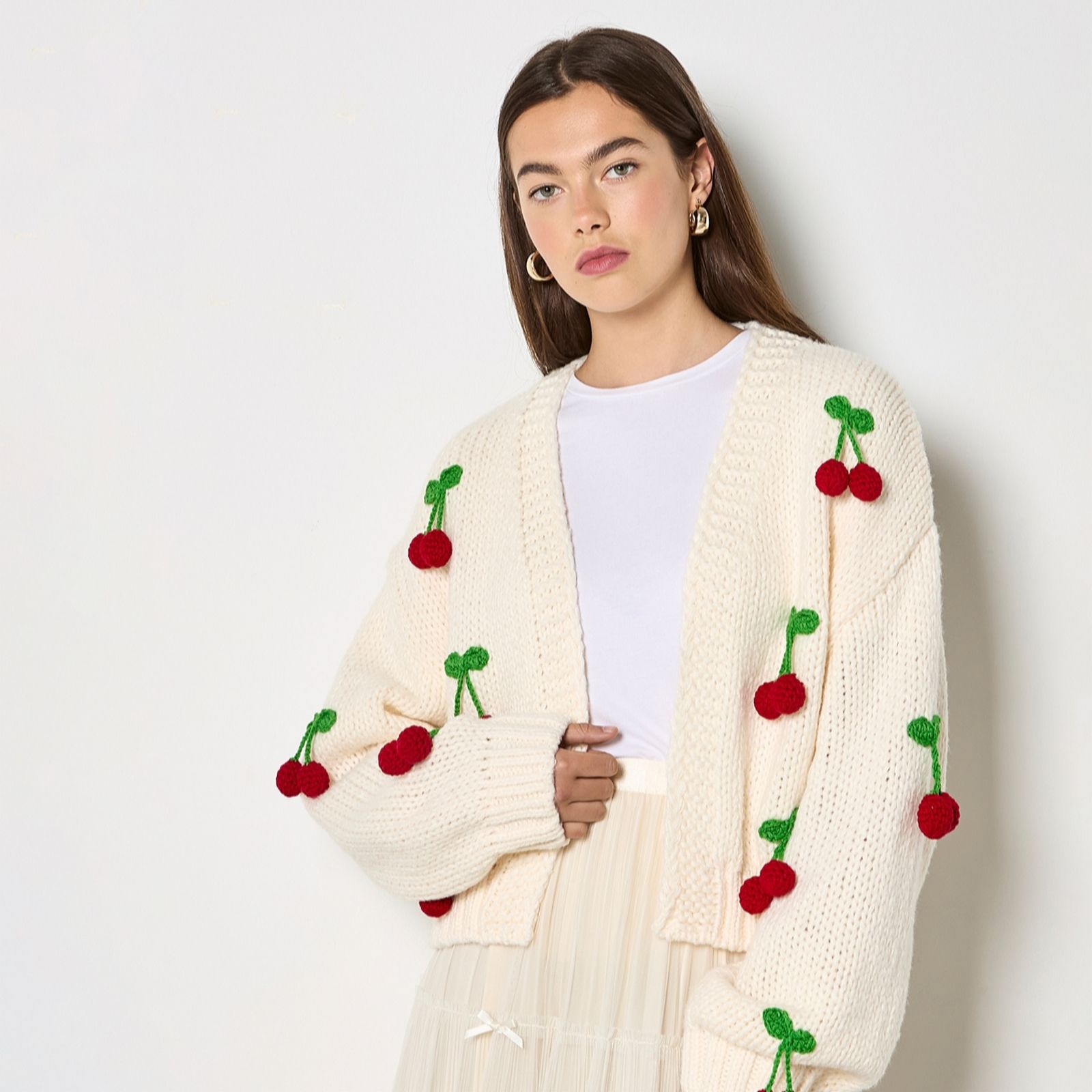  Apricot Knitted Cherries Cardigan